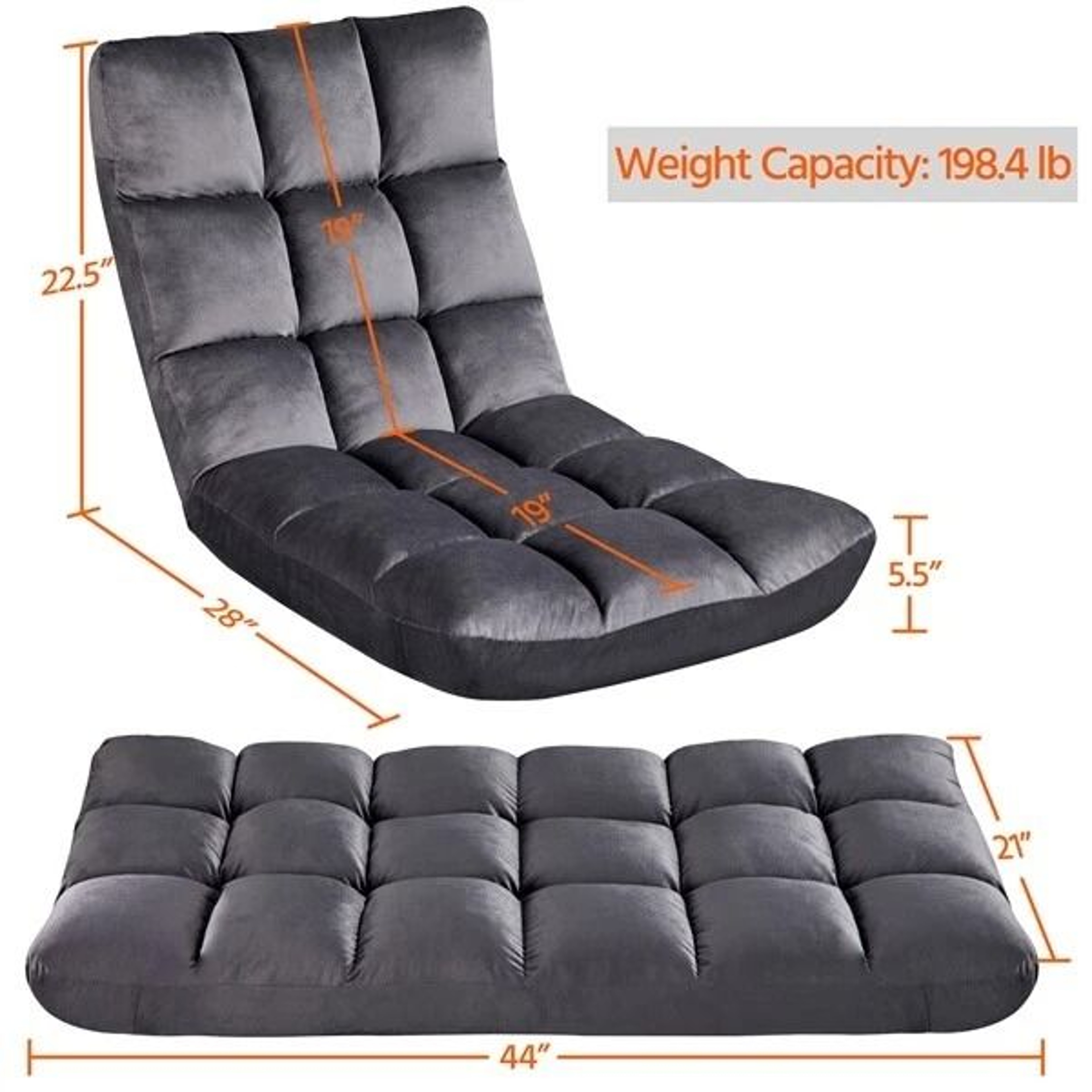 Folding Lounge Chair With Back Support Adjustable Padded Floor Chair Gray Floor Sofa For Gaming 2