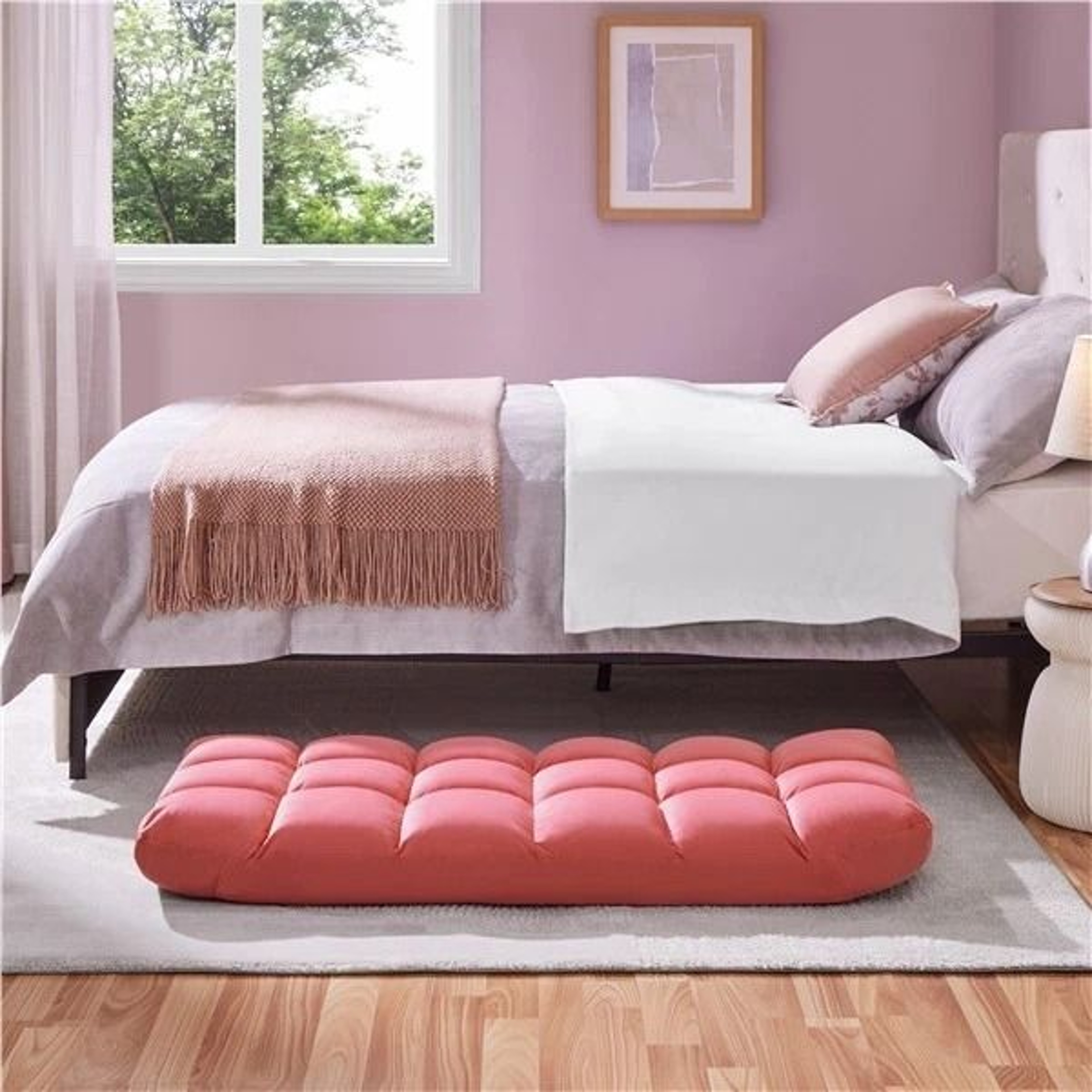 Velvet Gaming Floor Chair Adjustable Positions Pink 5