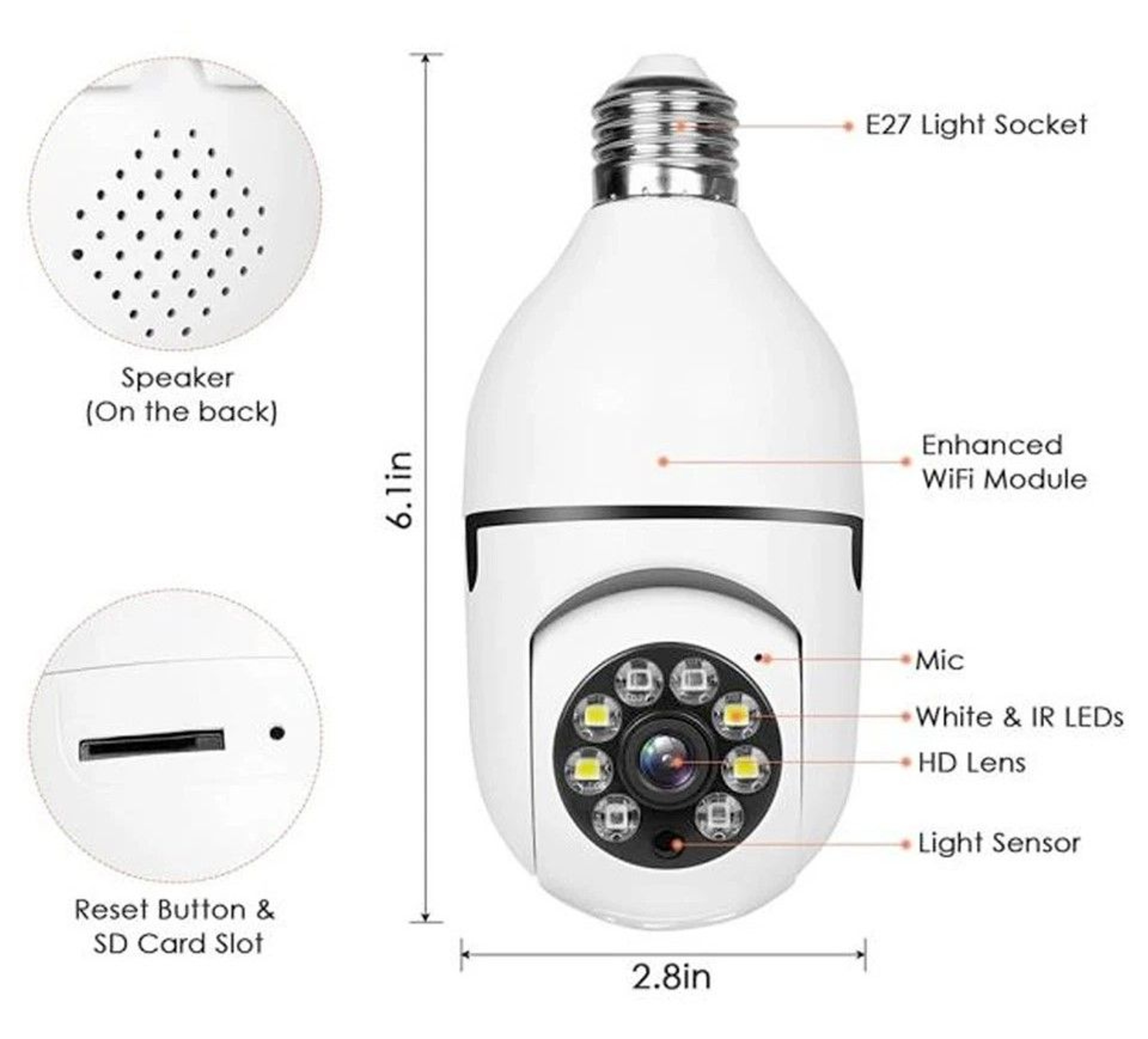 WiFi Light Bulb Camera With IR Night Vision  Smart Home Wireless Security 10