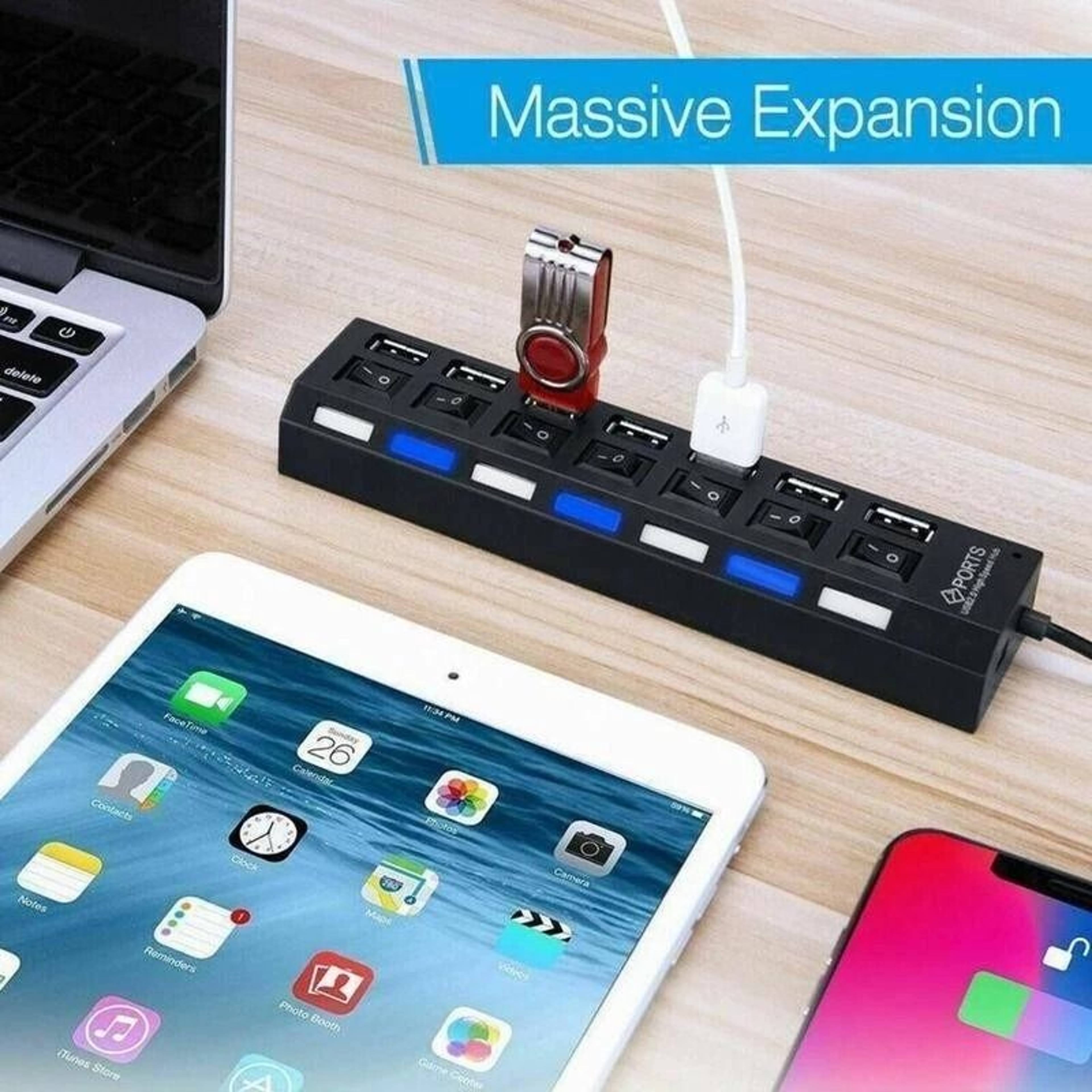 USB Hub Splitter Adapter For PC Laptop Mac  Desktop Ports HighSpeed USB 4