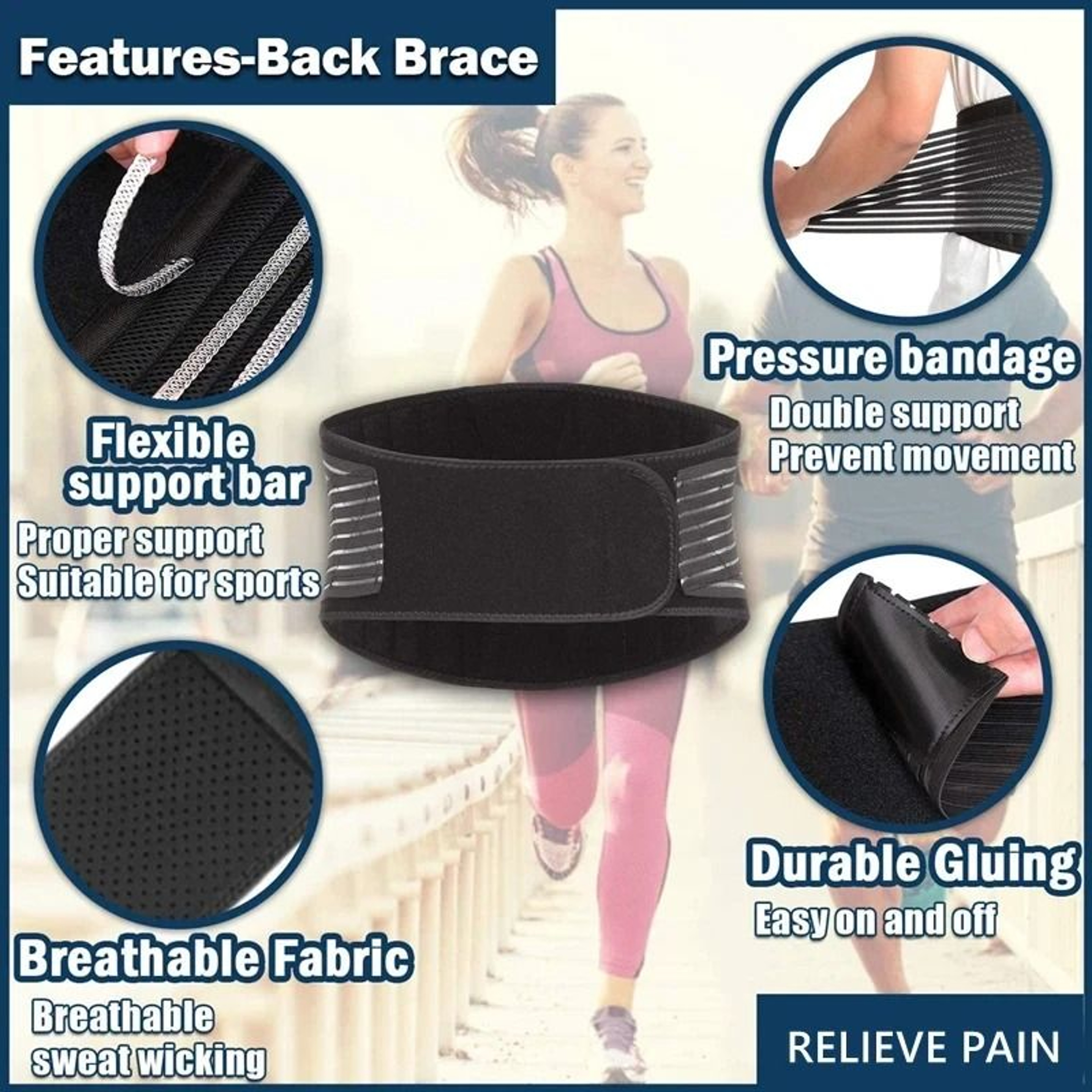 Premium Lower Back Support Brace For Lumbar Pain Relief Adjustable Waist Belt 4