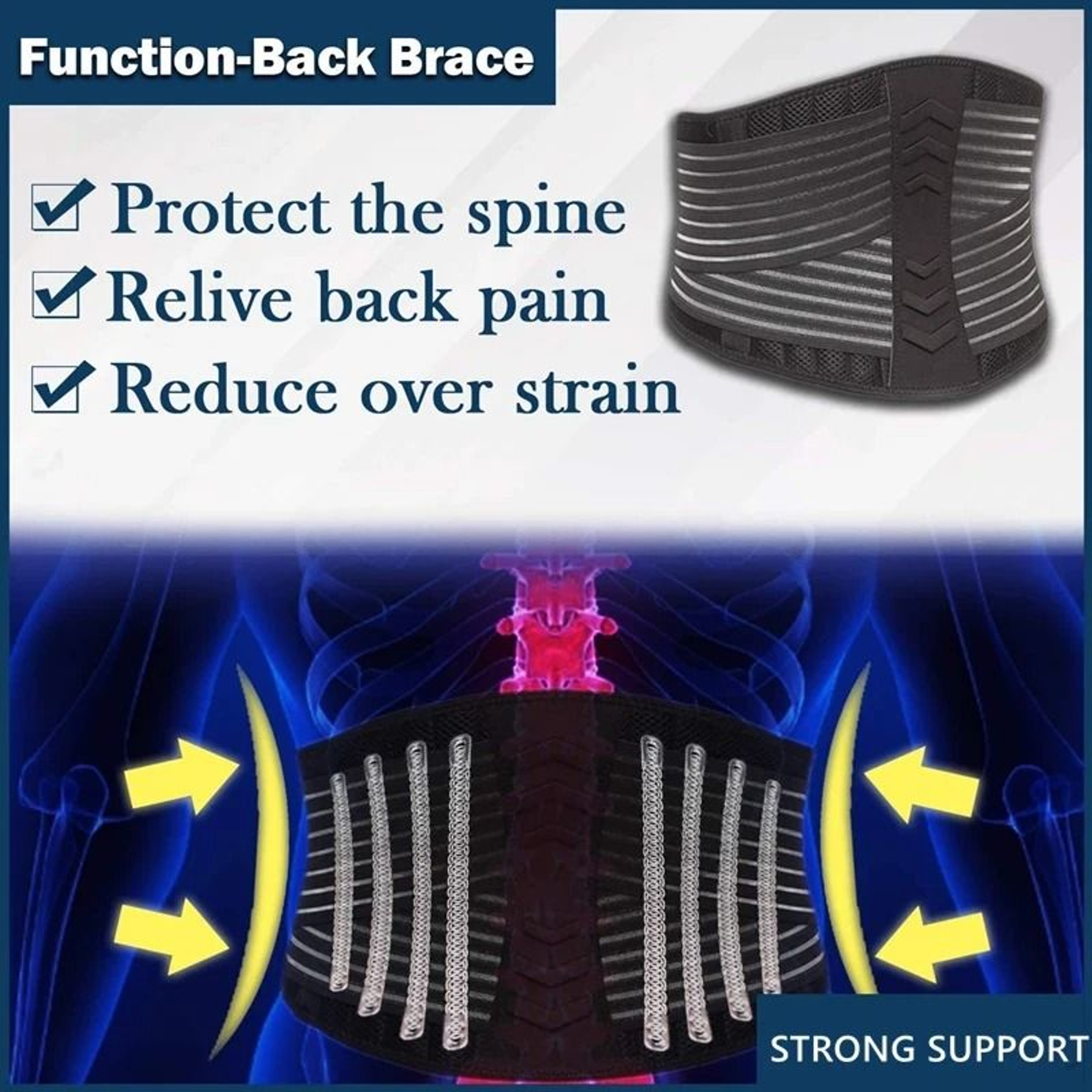 Premium Lower Back Support Brace For Lumbar Pain Relief Adjustable Waist Belt 5