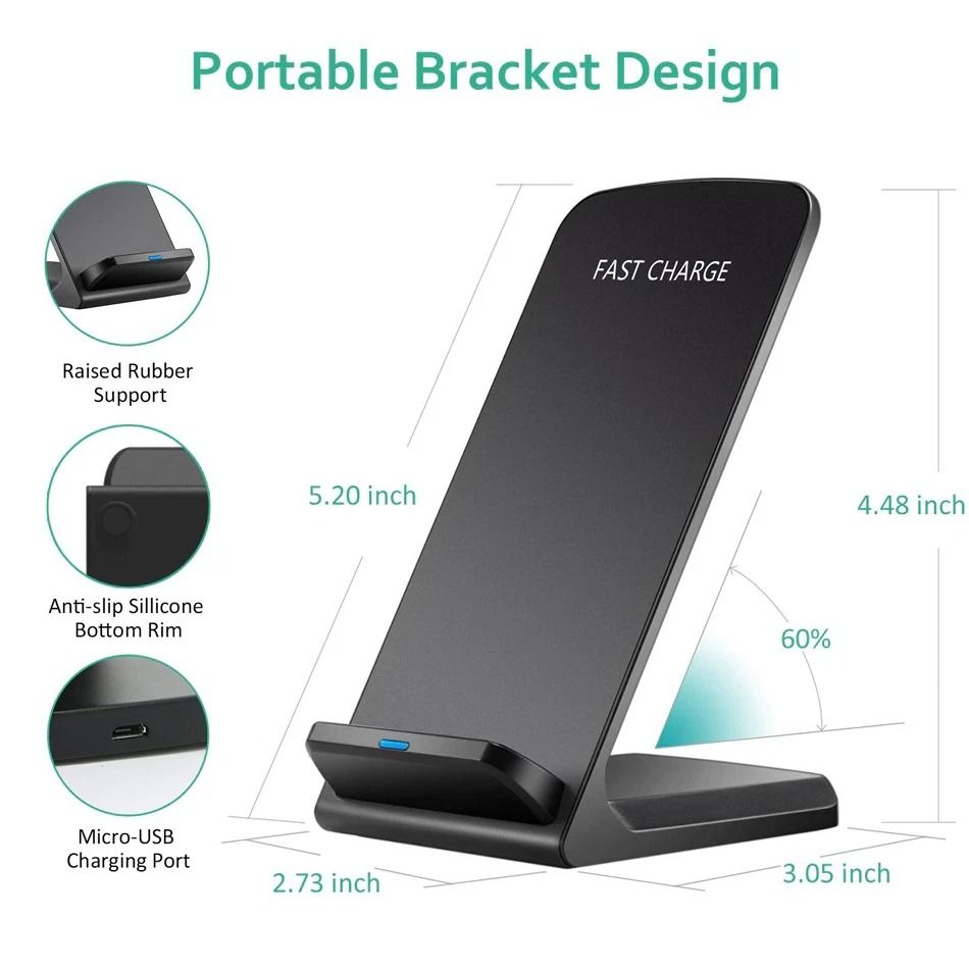 Wireless Fast Charger Pad Stand Dock For Samsung Galaxy And IPhone Fast Charging Ergonomic Design 2
