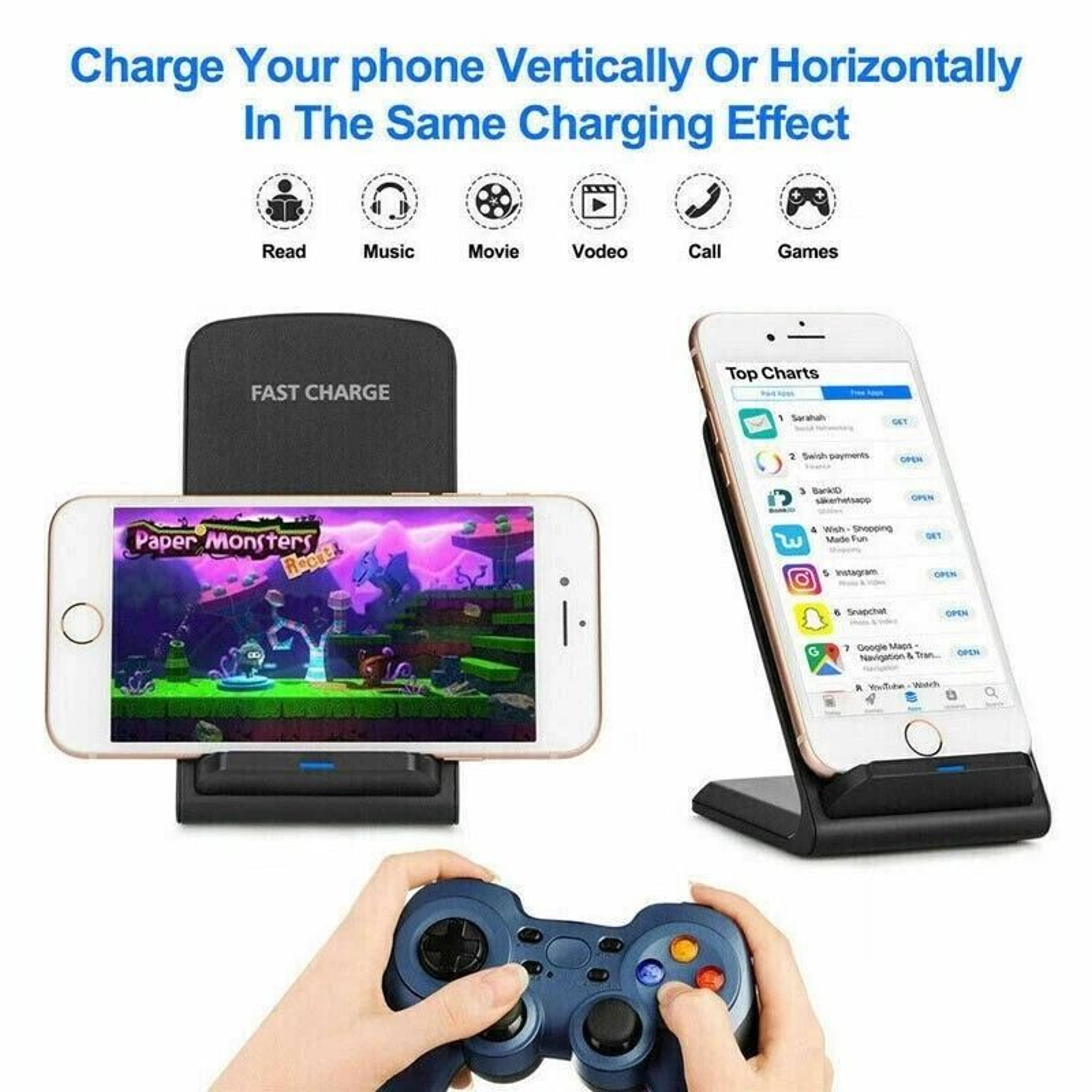 Wireless Fast Charger Pad Stand Dock For Samsung Galaxy And IPhone Fast Charging Ergonomic Design 5