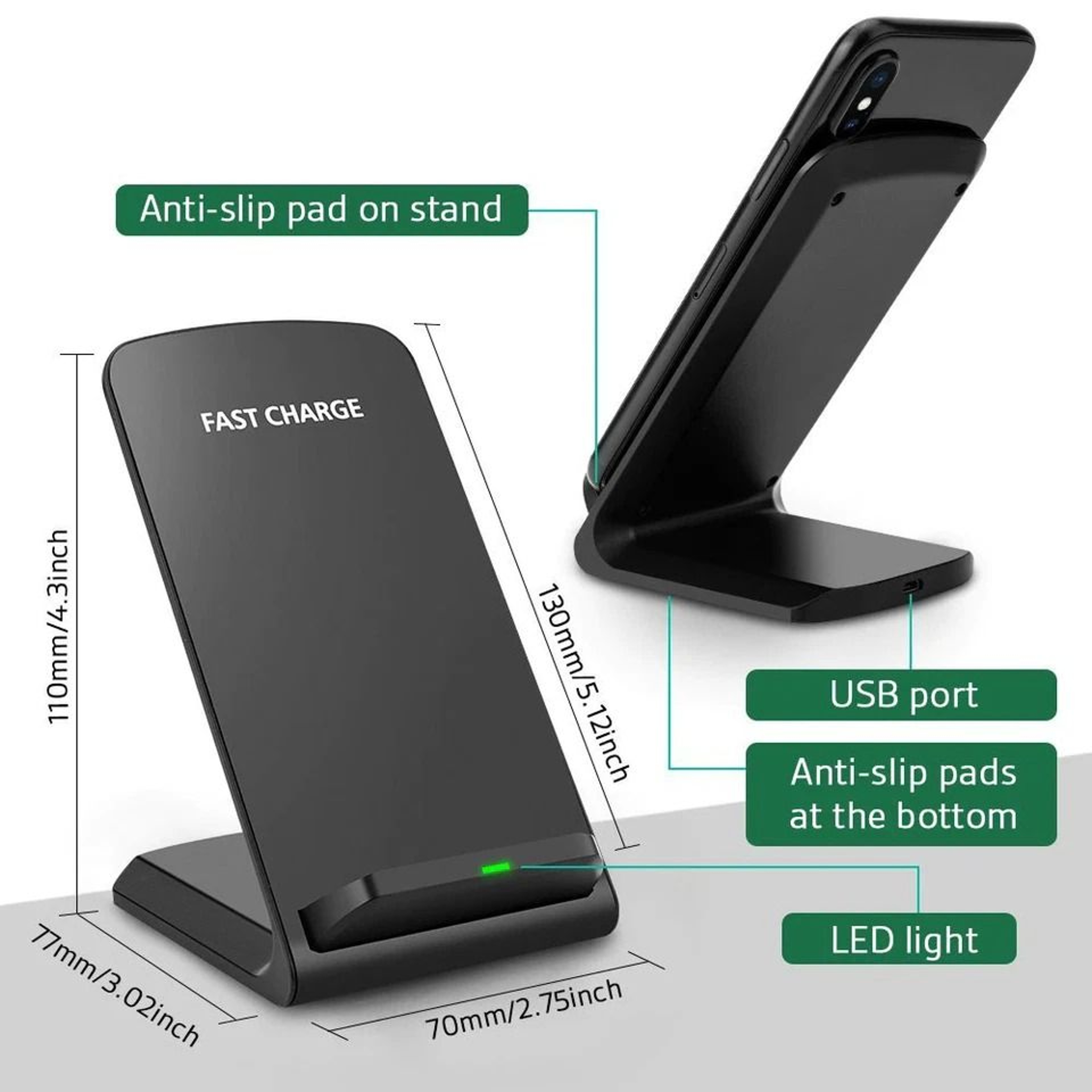 Wireless Fast Charger Pad Stand Dock For Samsung Galaxy And IPhone Fast Charging Ergonomic Design 8