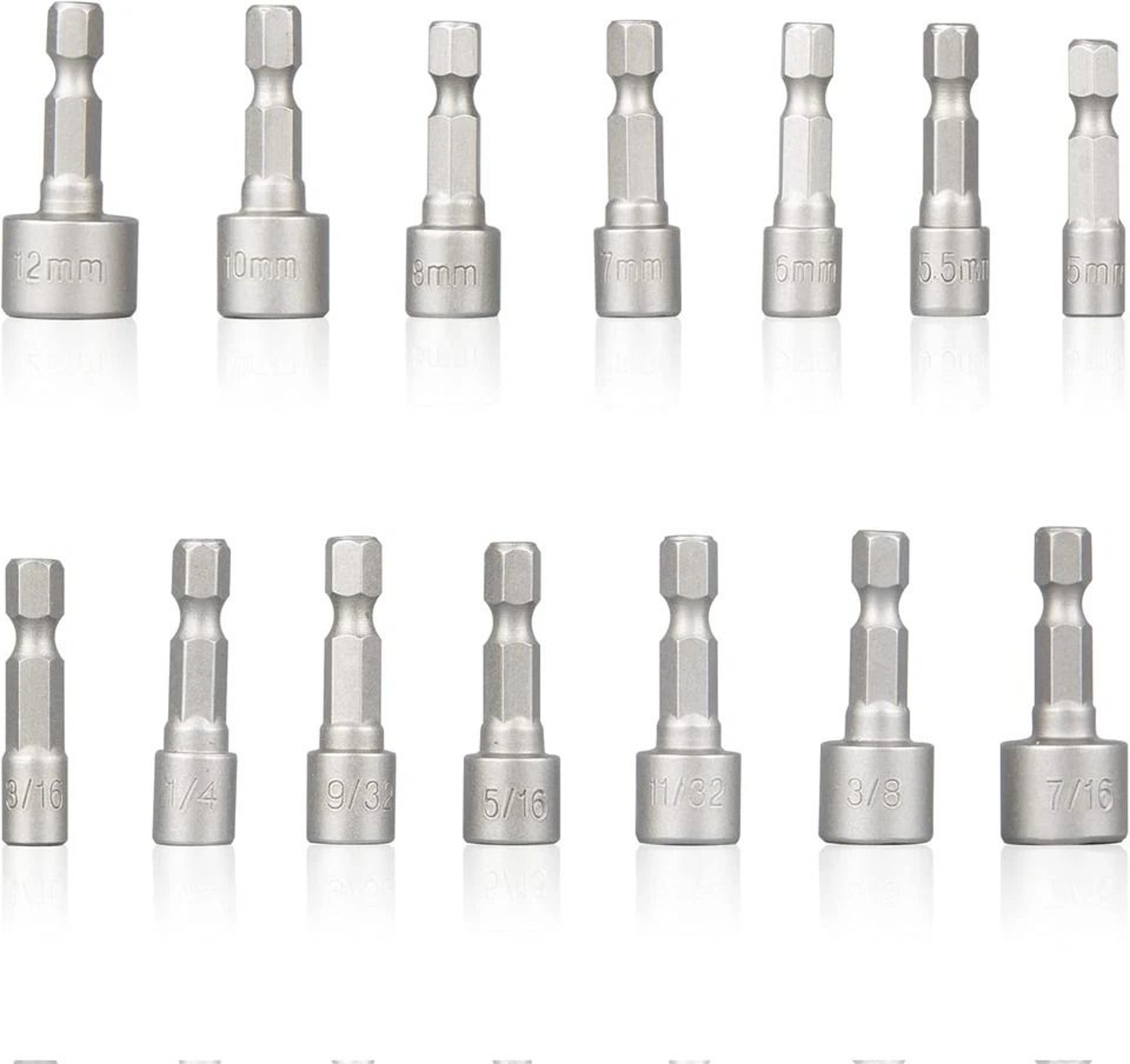 Power Nut Driver Bit Set Quick Change Hex Shank MM  SAE Impact 5