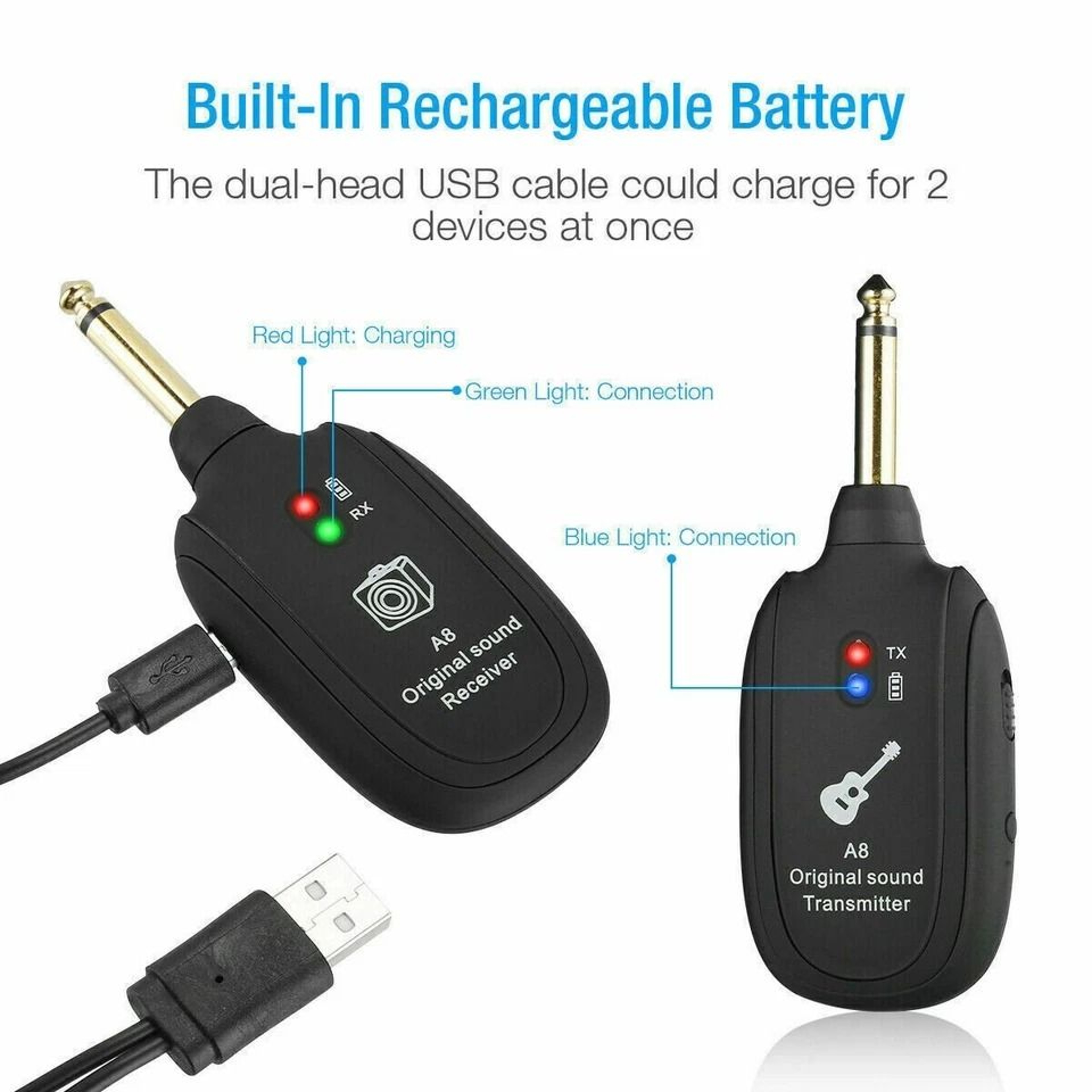 UHF Wireless Guitar System With Builtin Rechargeable Battery Transmitter  Receiver For Seamless Per 3