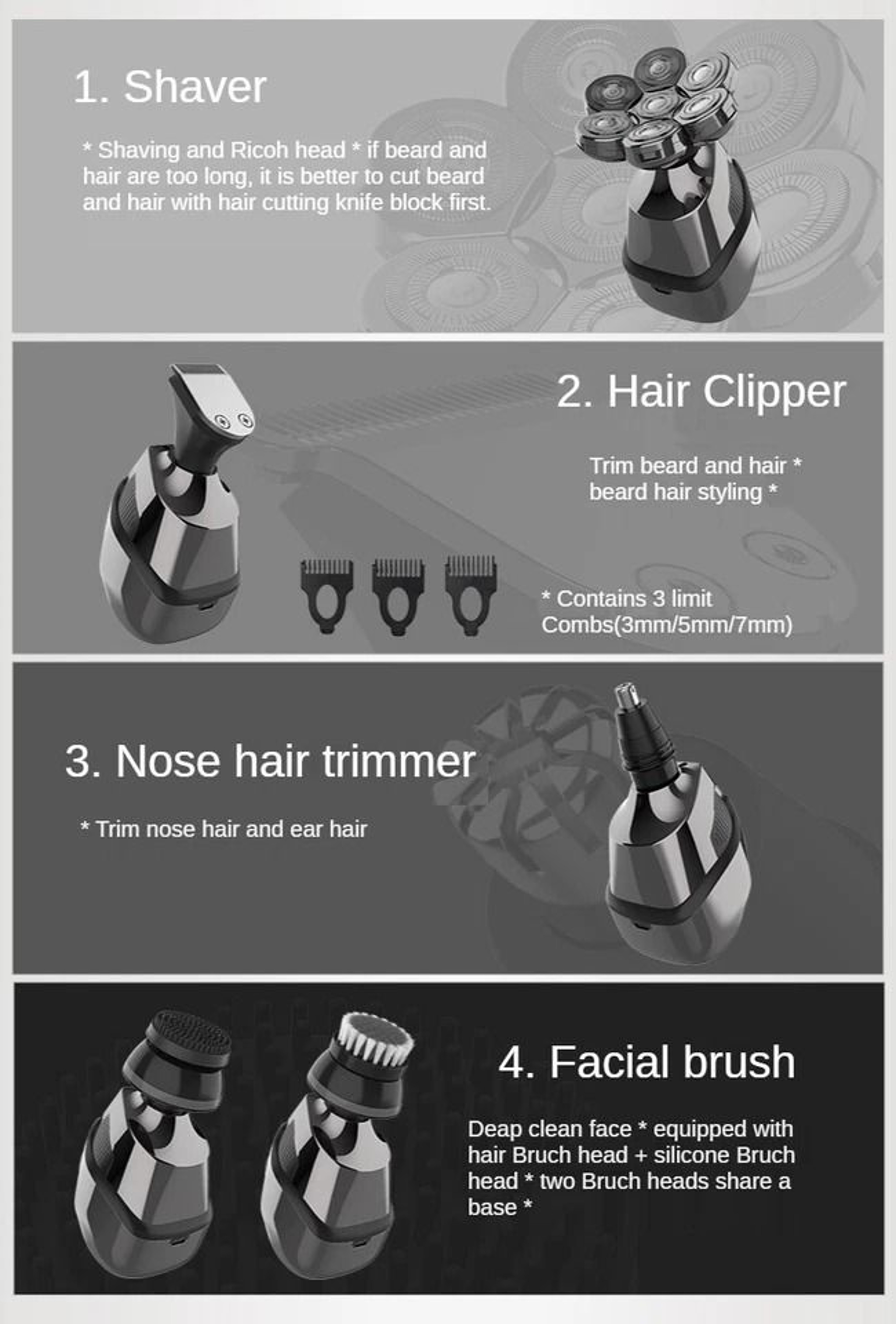 Premium Head Cordless Electric Head Shaver  Grooming Kit For Men 4