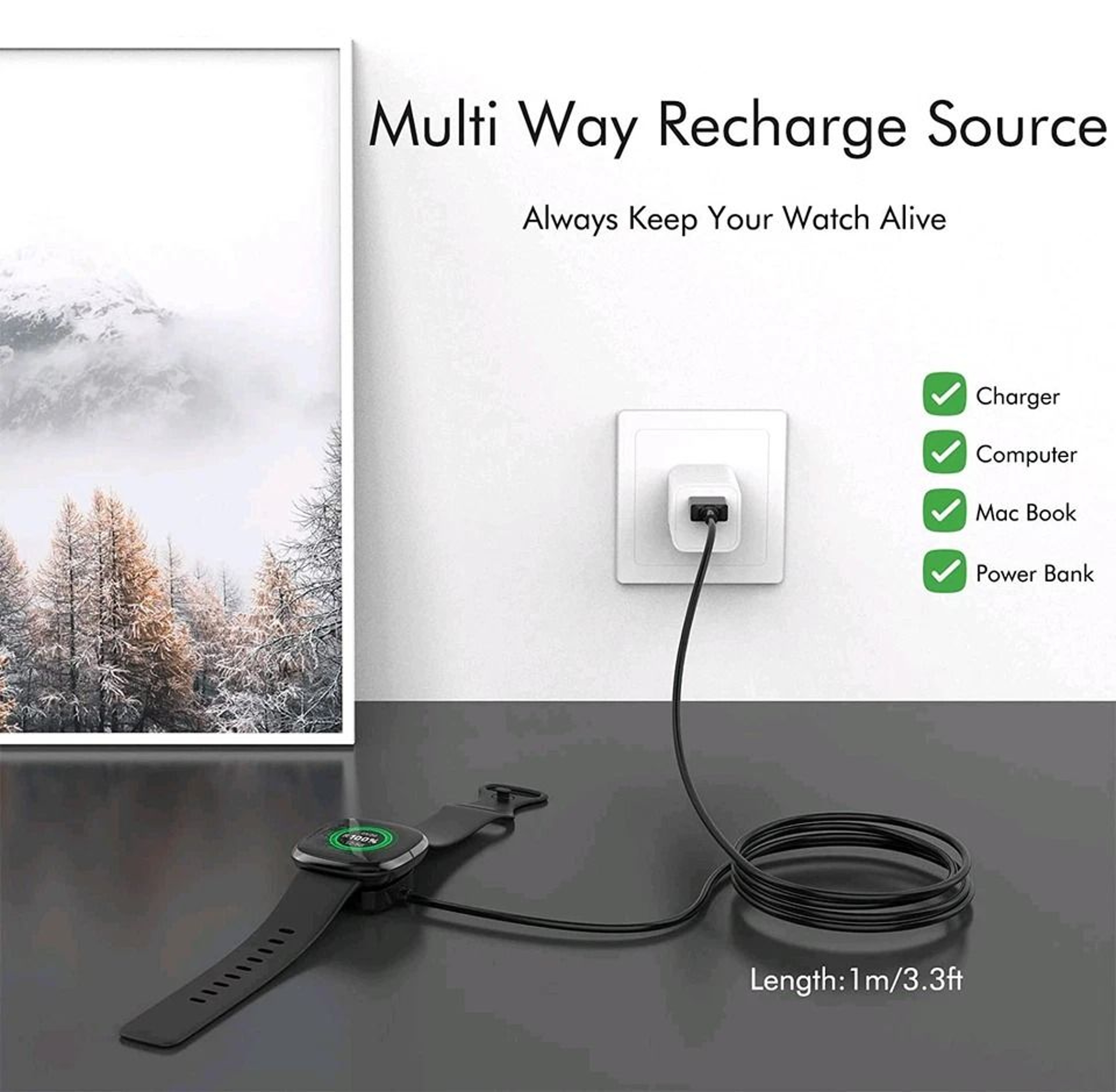 Wireless Charger For Fitbit Sense And Versa Fast USB Charging Dock Cable 9
