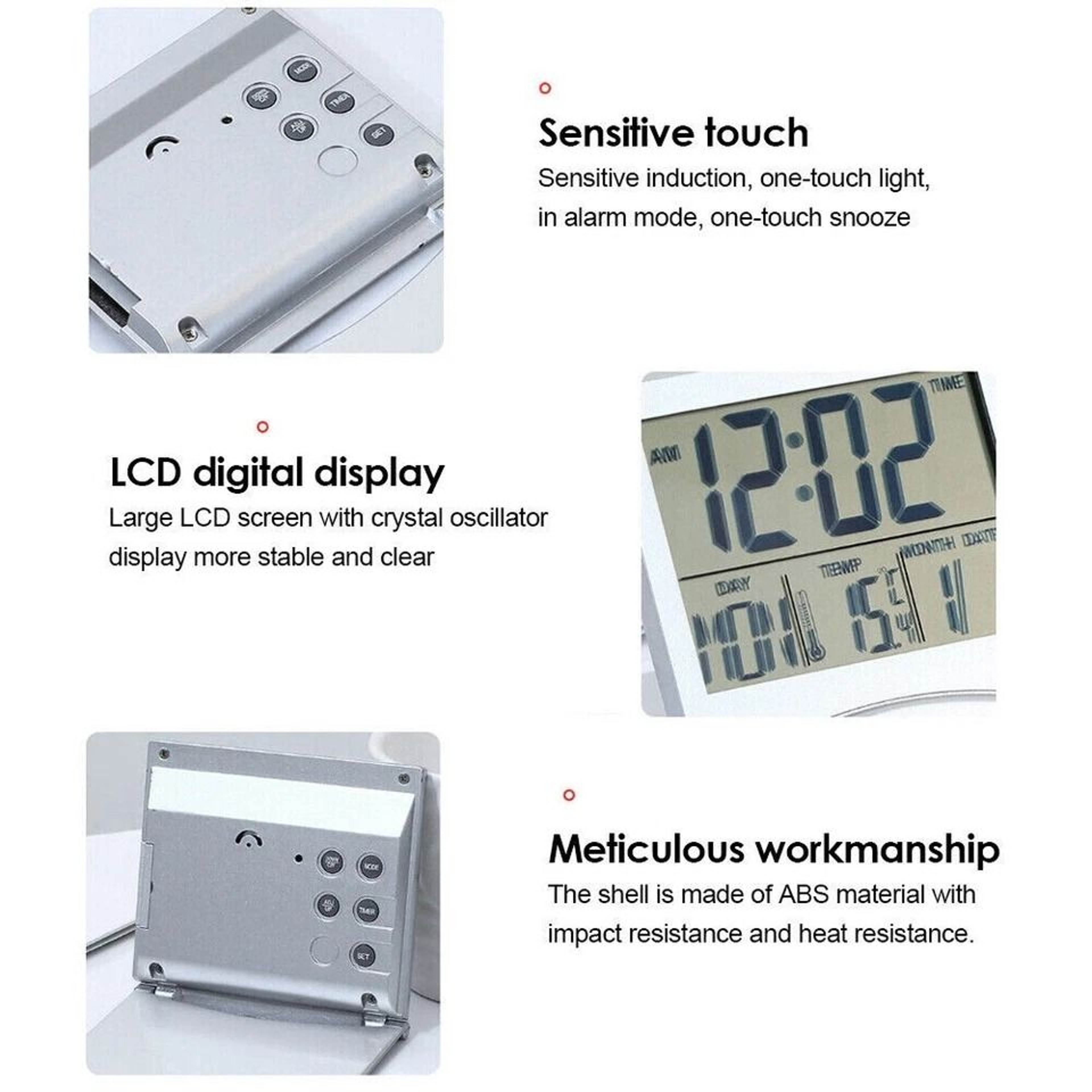 Compact Digital Travel Alarm Clock With LCD Display  Temperature Foldable  Portable Desk Timer 3