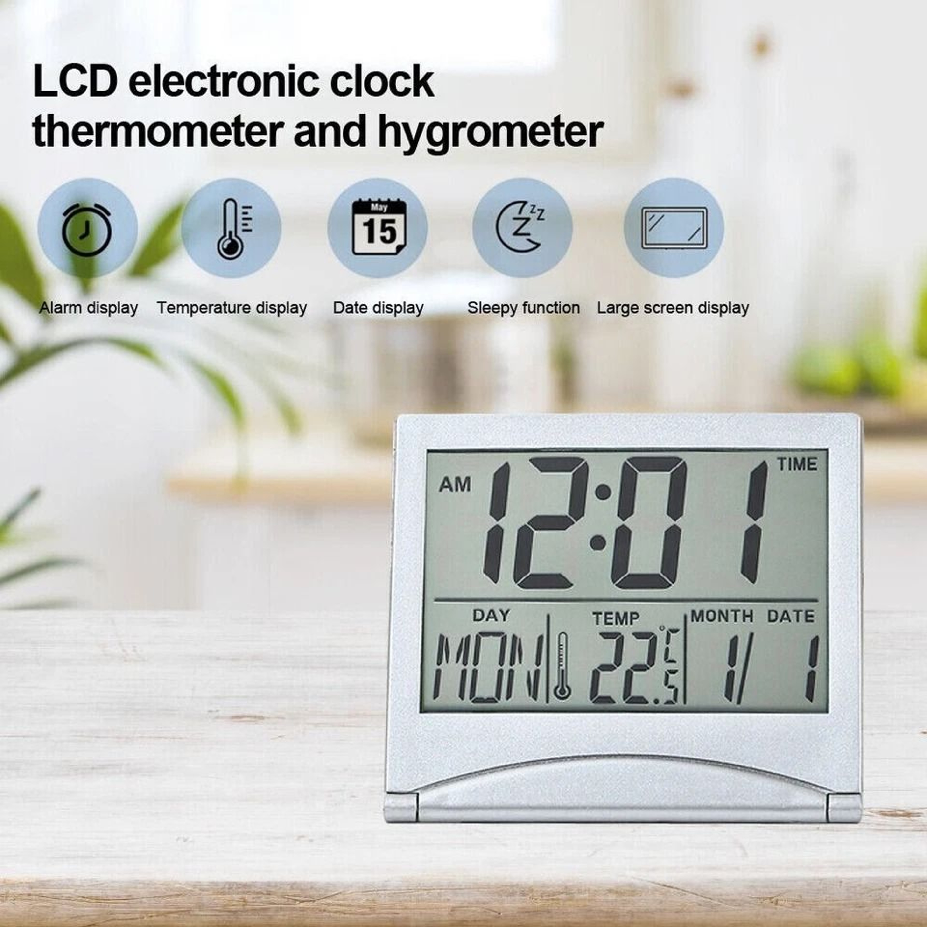 Compact Digital Travel Alarm Clock With LCD Display  Temperature Foldable  Portable Desk Timer 6