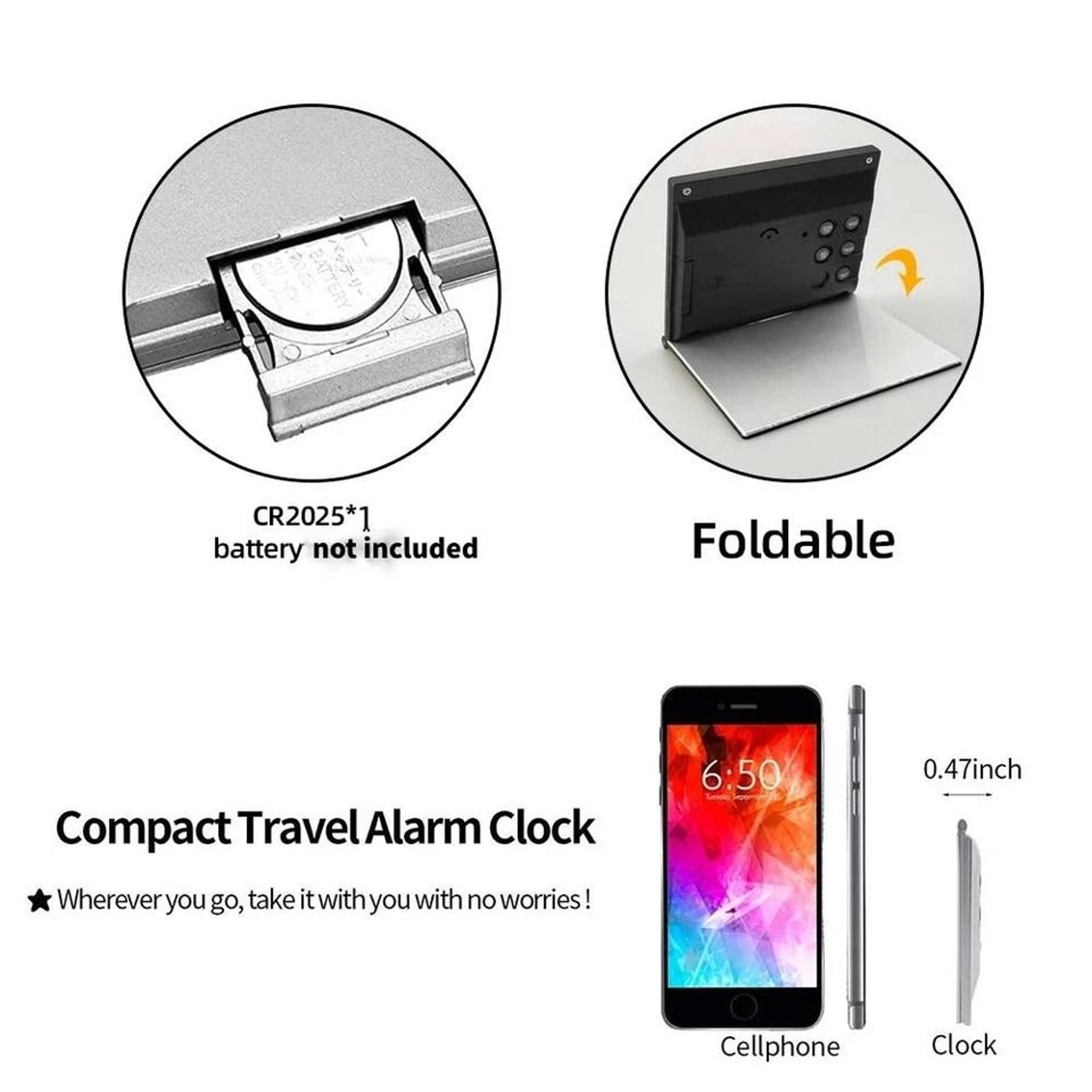 Compact Digital Travel Alarm Clock With LCD Display  Temperature Foldable  Portable Desk Timer 8