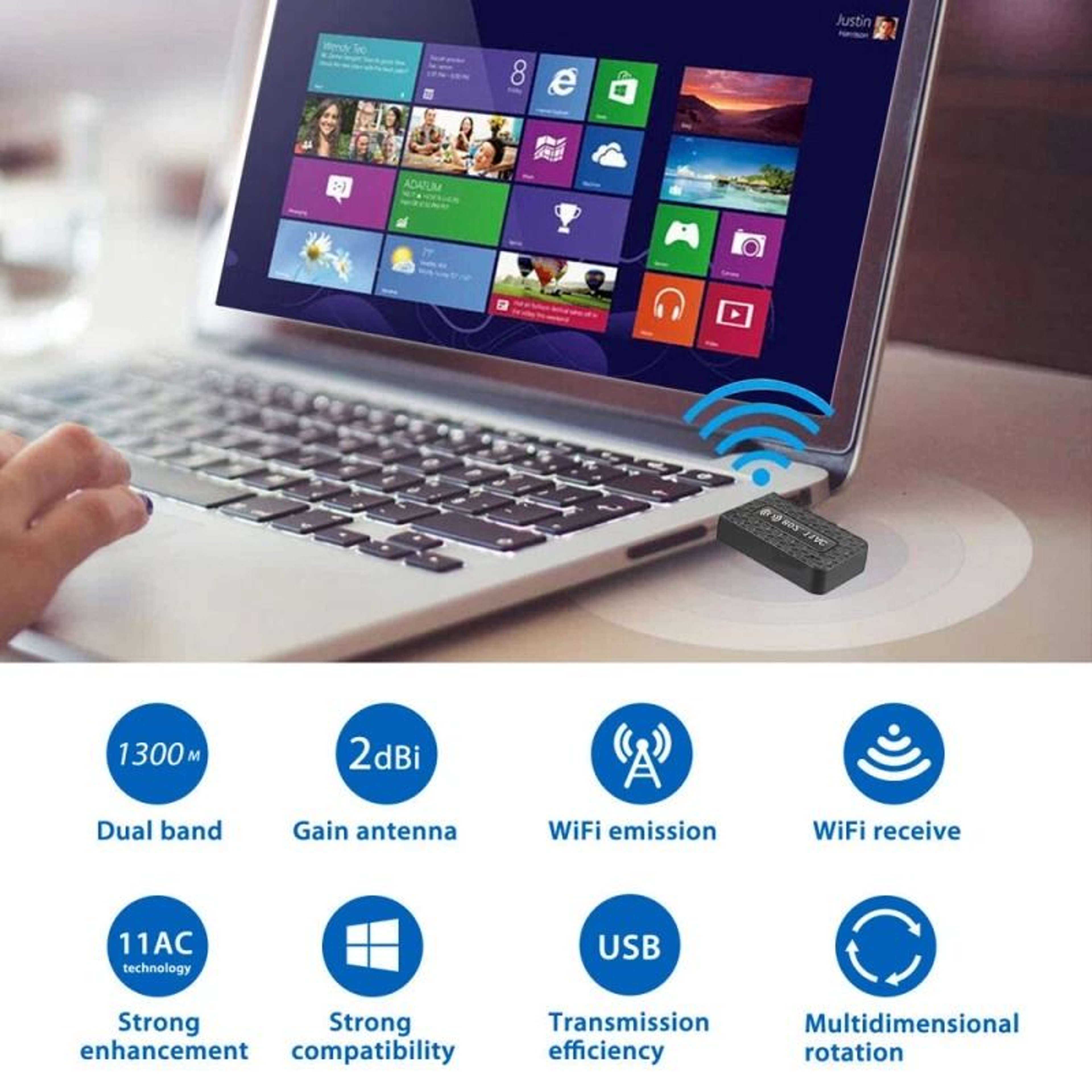 USB Wireless WiFi Adapter Dongle Dual Band USB For Desktop Laptop PC HighSpeed Internet Connection 0