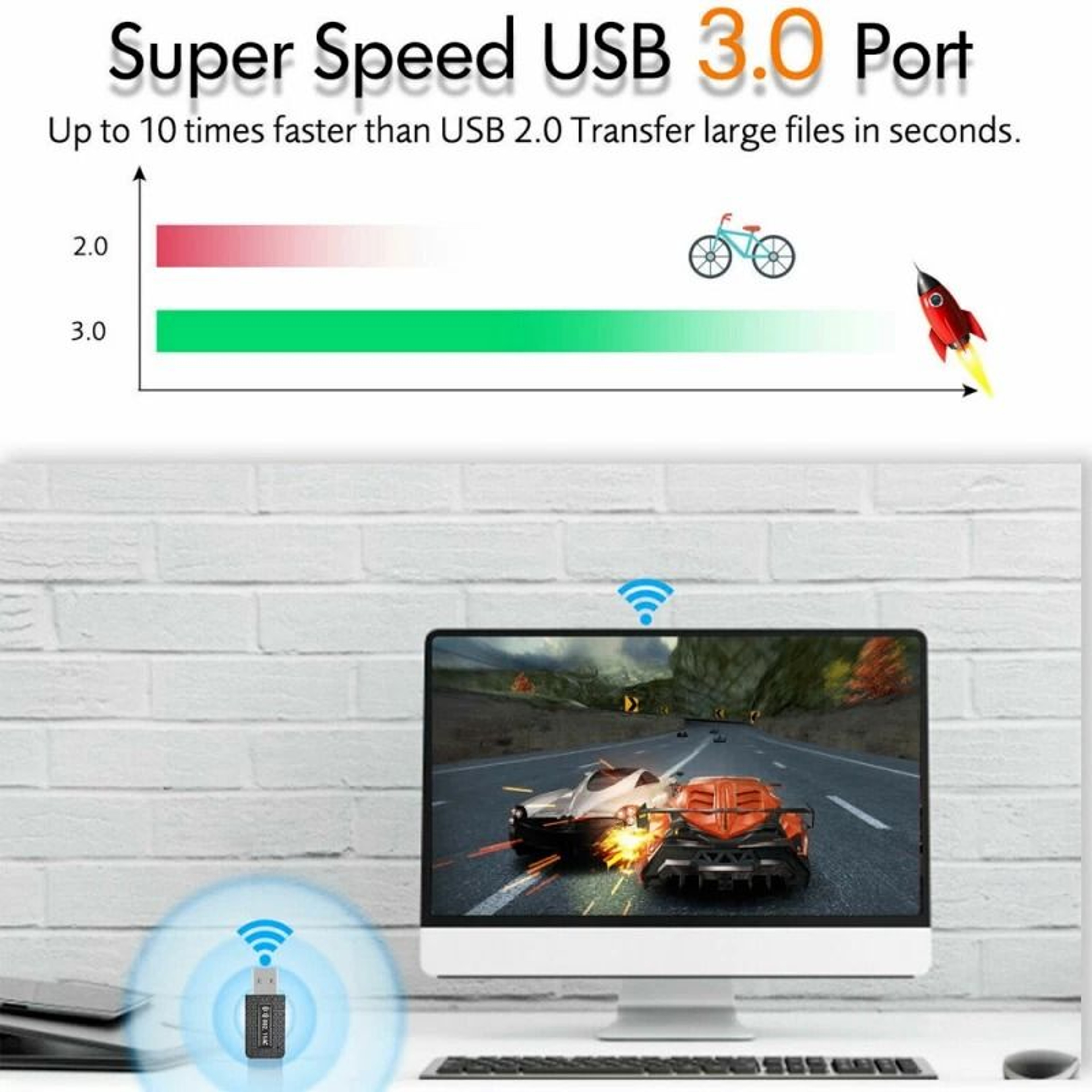USB Wireless WiFi Adapter Dongle Dual Band USB For Desktop Laptop PC HighSpeed Internet Connection 2