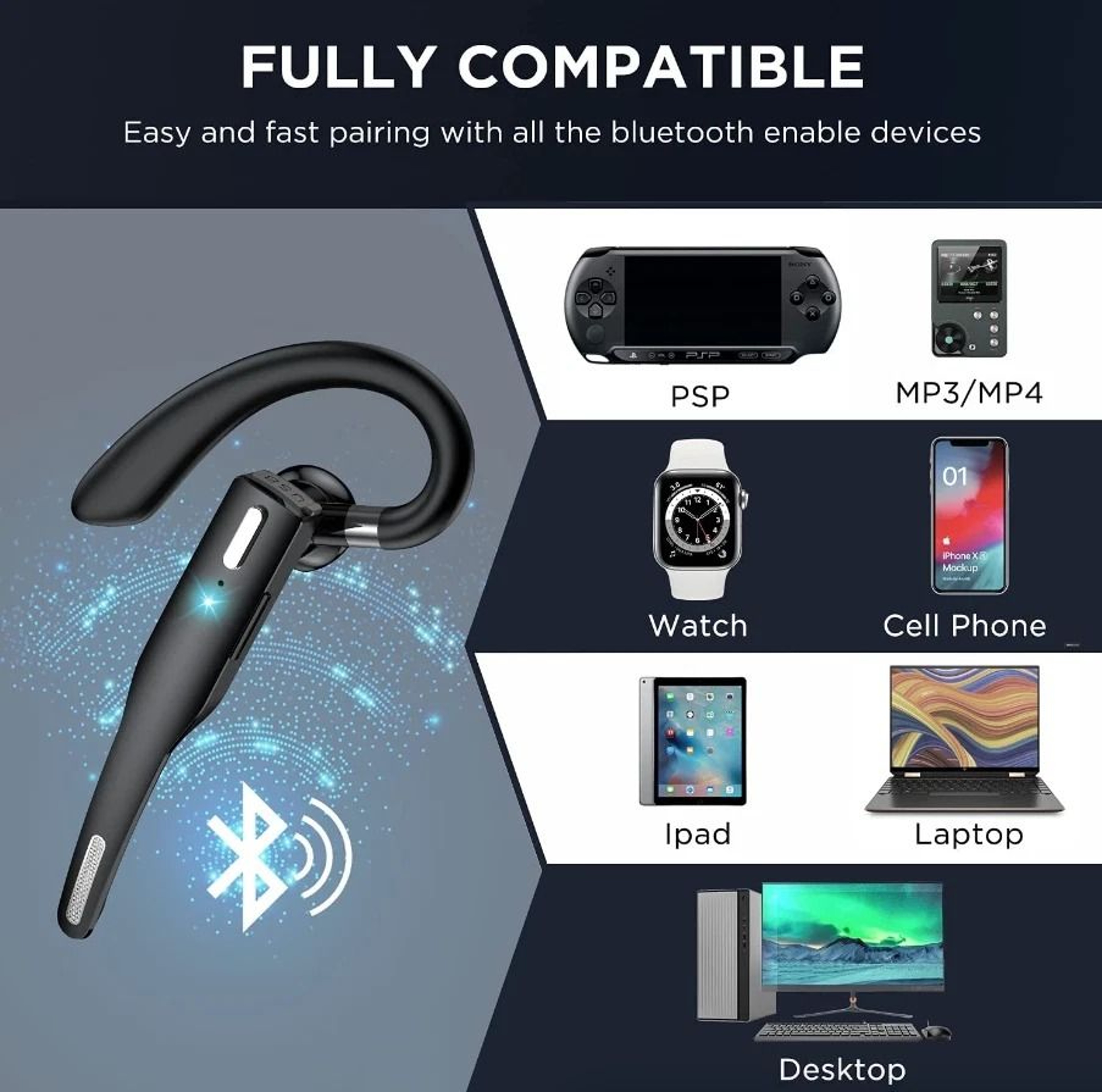 Trucker Bluetooth Headset With Noise Cancelling Dual Mic 8