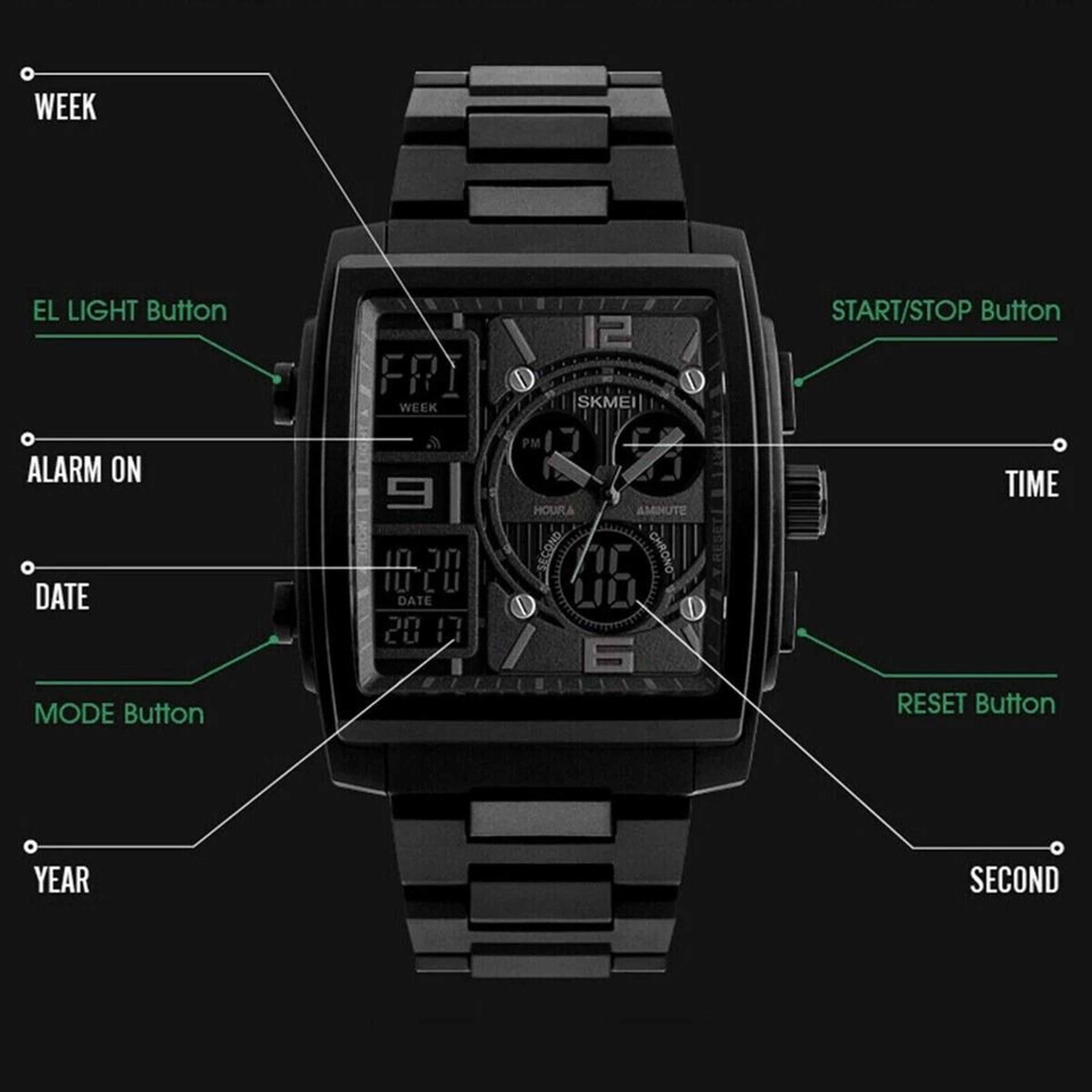 Military Sports Chronograph Waterproof Analog Digital Watch For Men 5