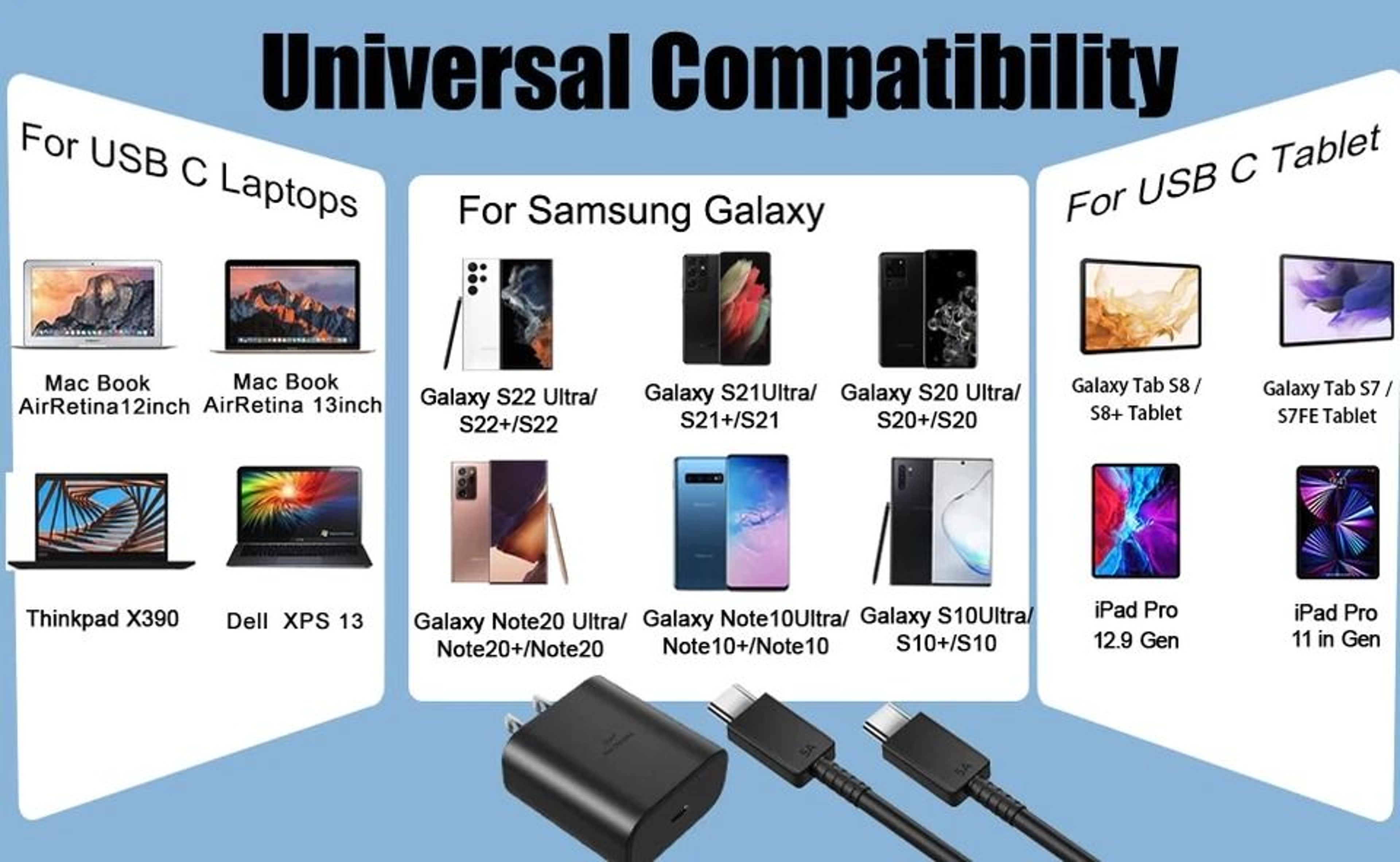 USBC Super Fast Wall Charger With Cable For Samsung Galaxy 9