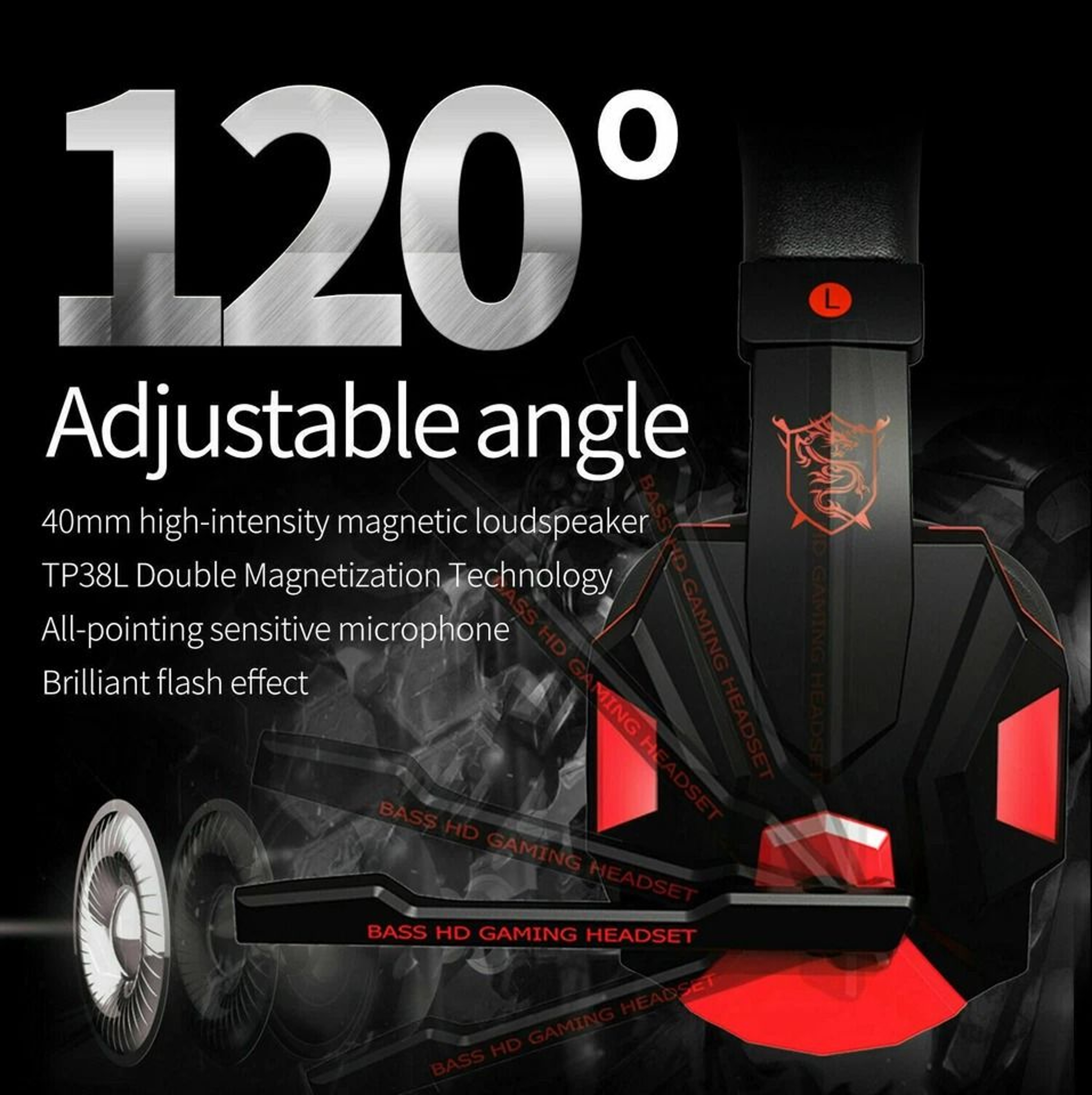 LED Gaming Headset With Stereo Bass For PC Xbox One Comfortable Surround Sound 2