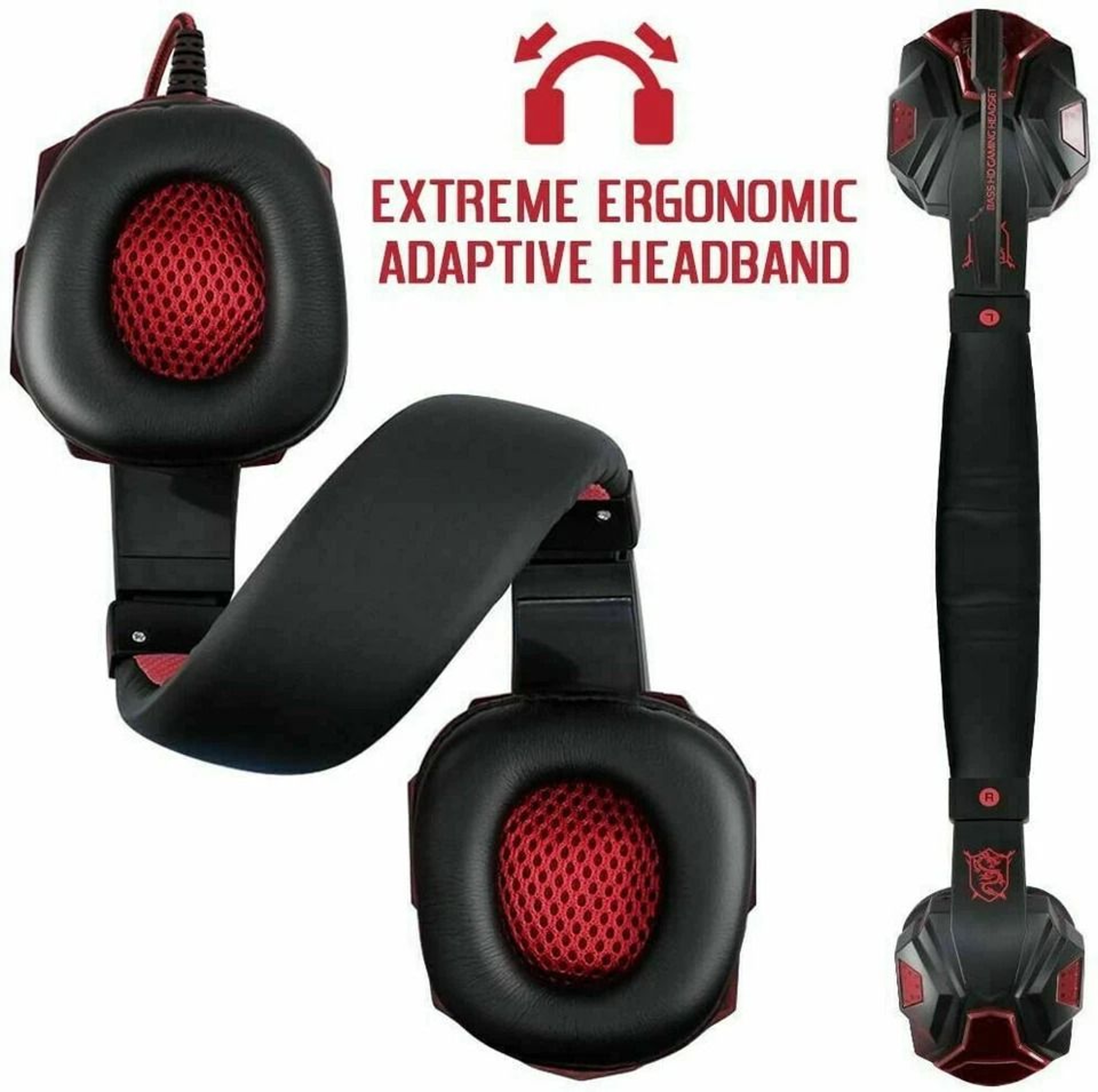 LED Gaming Headset With Stereo Bass For PC Xbox One Comfortable Surround Sound 6