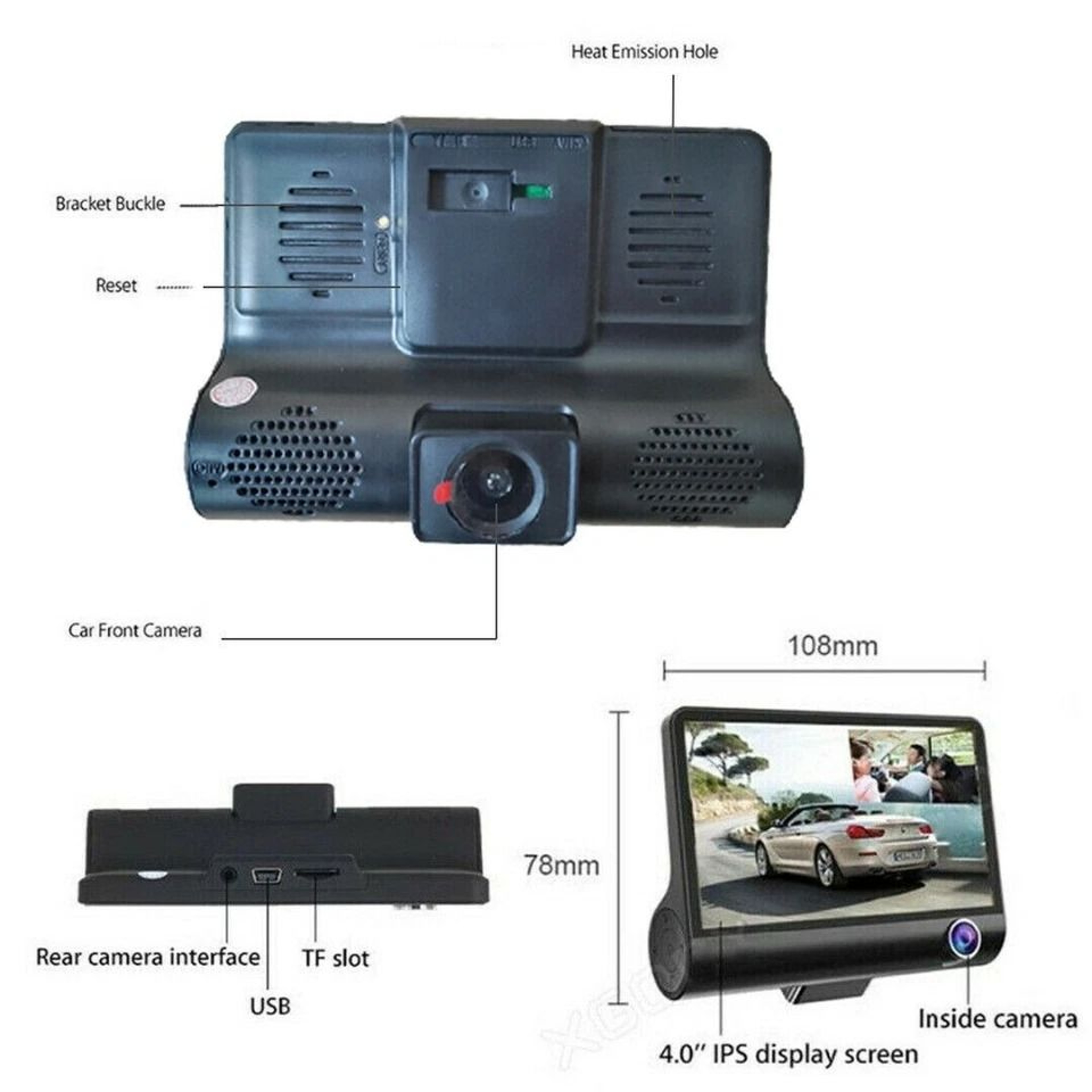 Dual Lens HD Car DVR Dash Cam With GSensor And Rearview Video Recorder 1