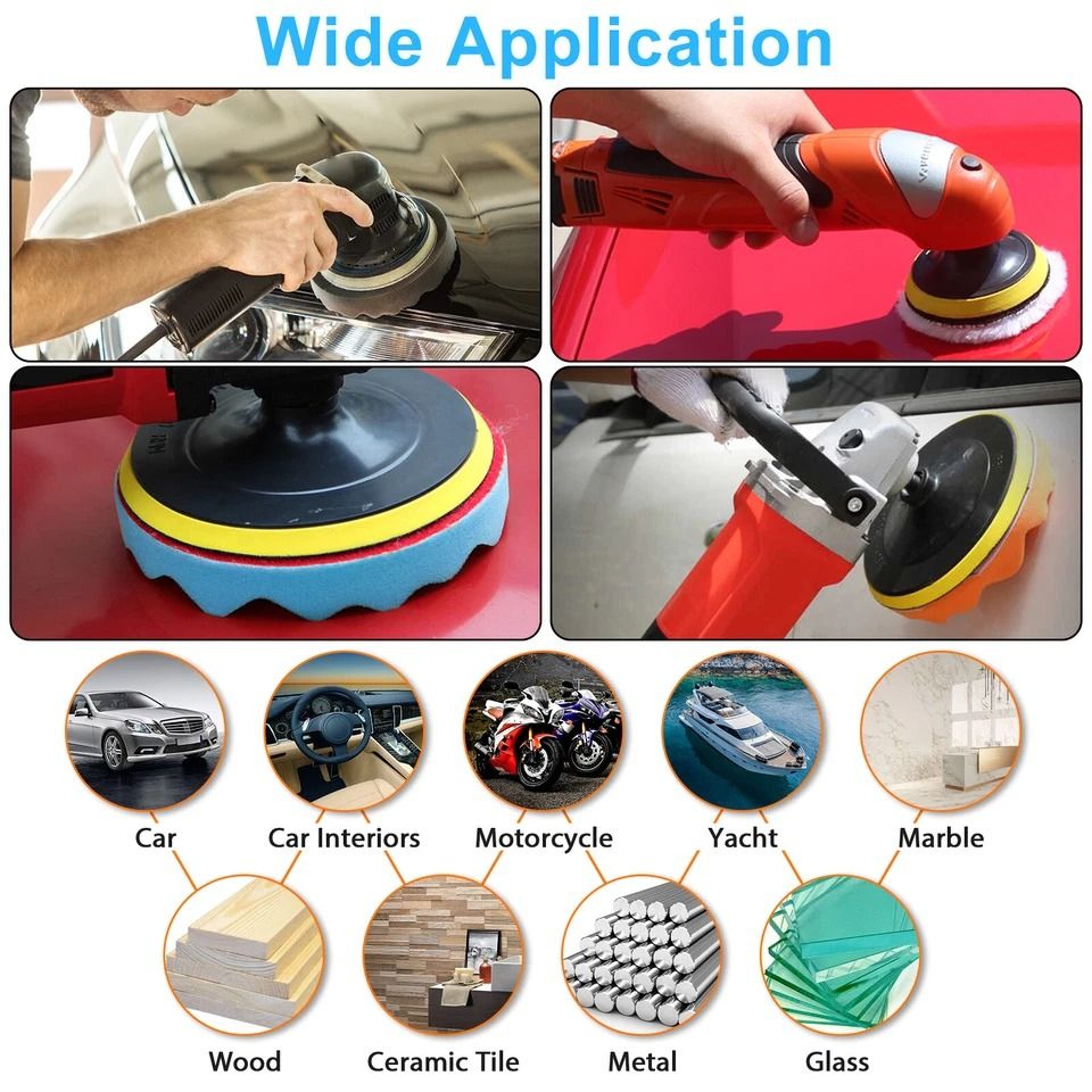 Car Buffing Pads Polishing Sponge Waxing Foam Polisher Kit For Drill PaintSafe Pads 6