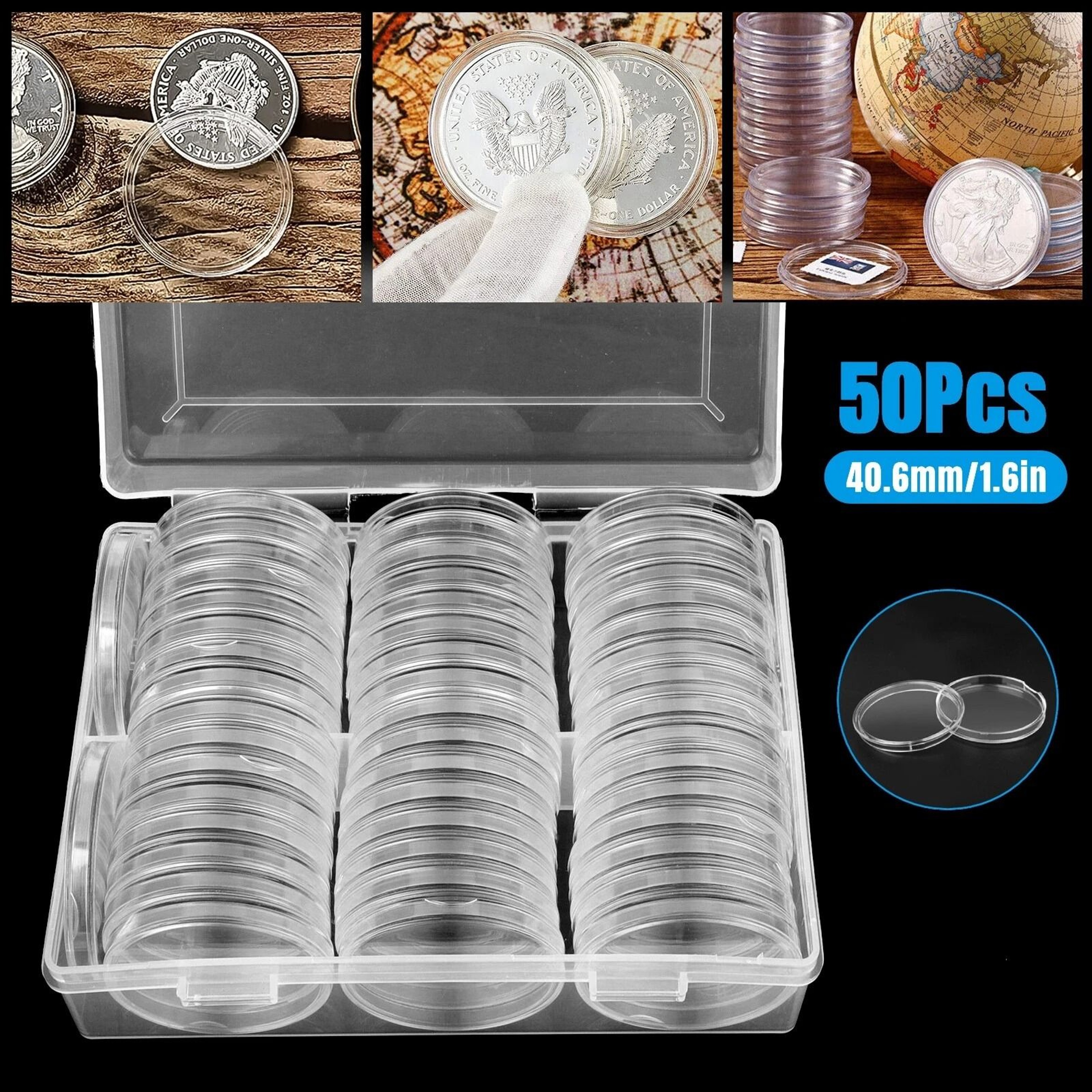 Coin Holder Capsules Case Clear For Silver Dollar With Storage Box 6
