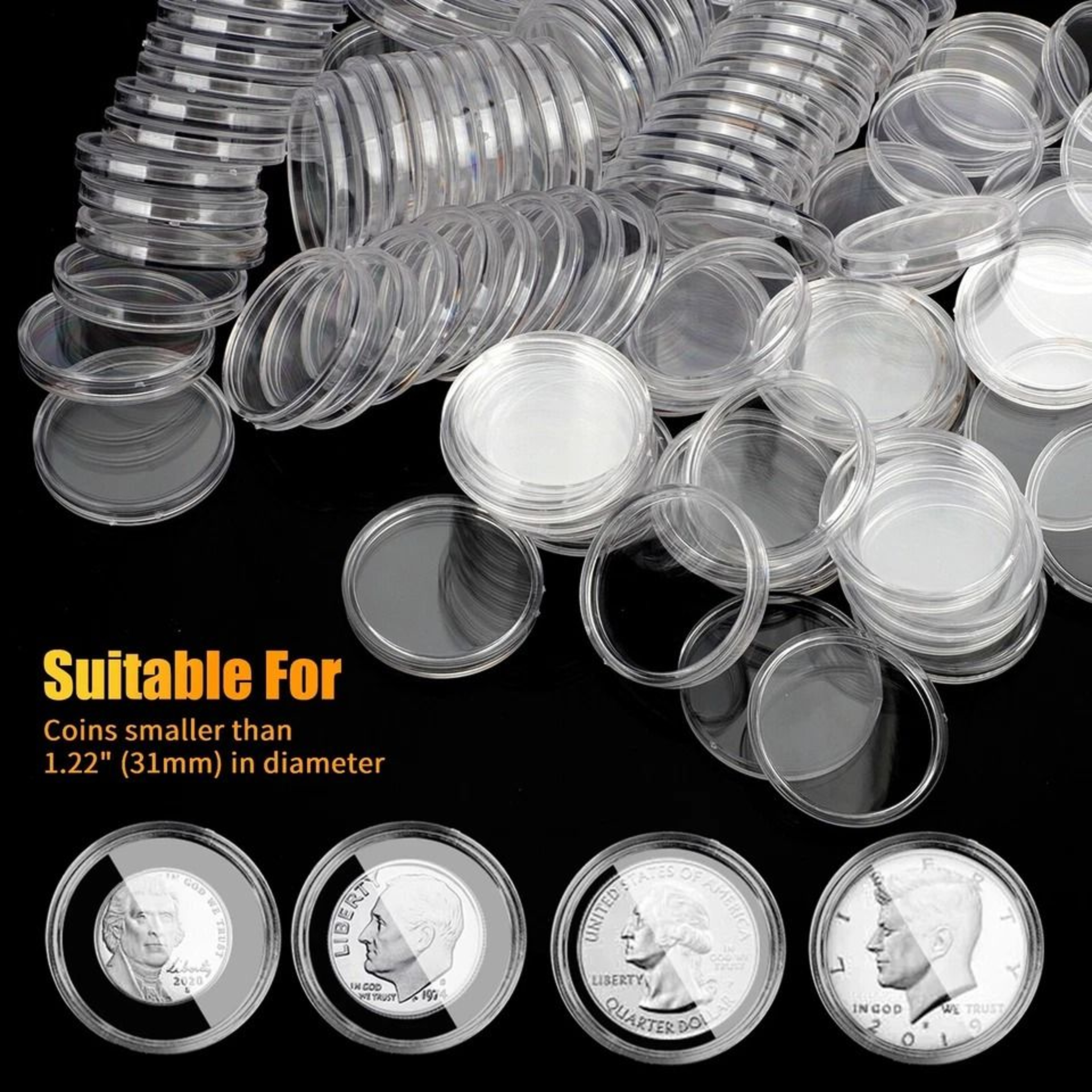Clear Coin Capsules Display Storage Case For US JFK Half Dollar Coins 3