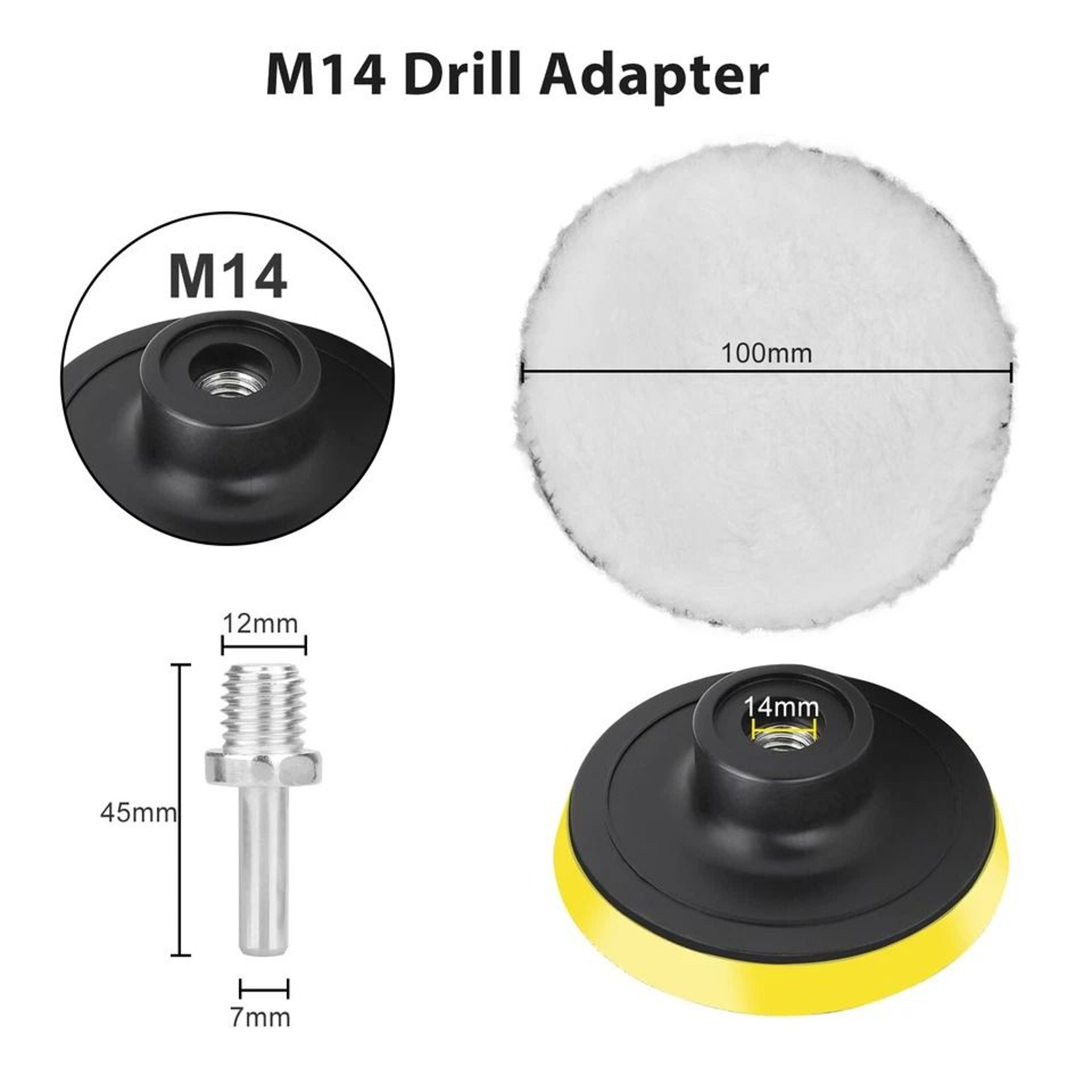 Polishing Pad Kit For Car Buffing  Detailing Drill Adapter  Wool Pads 3