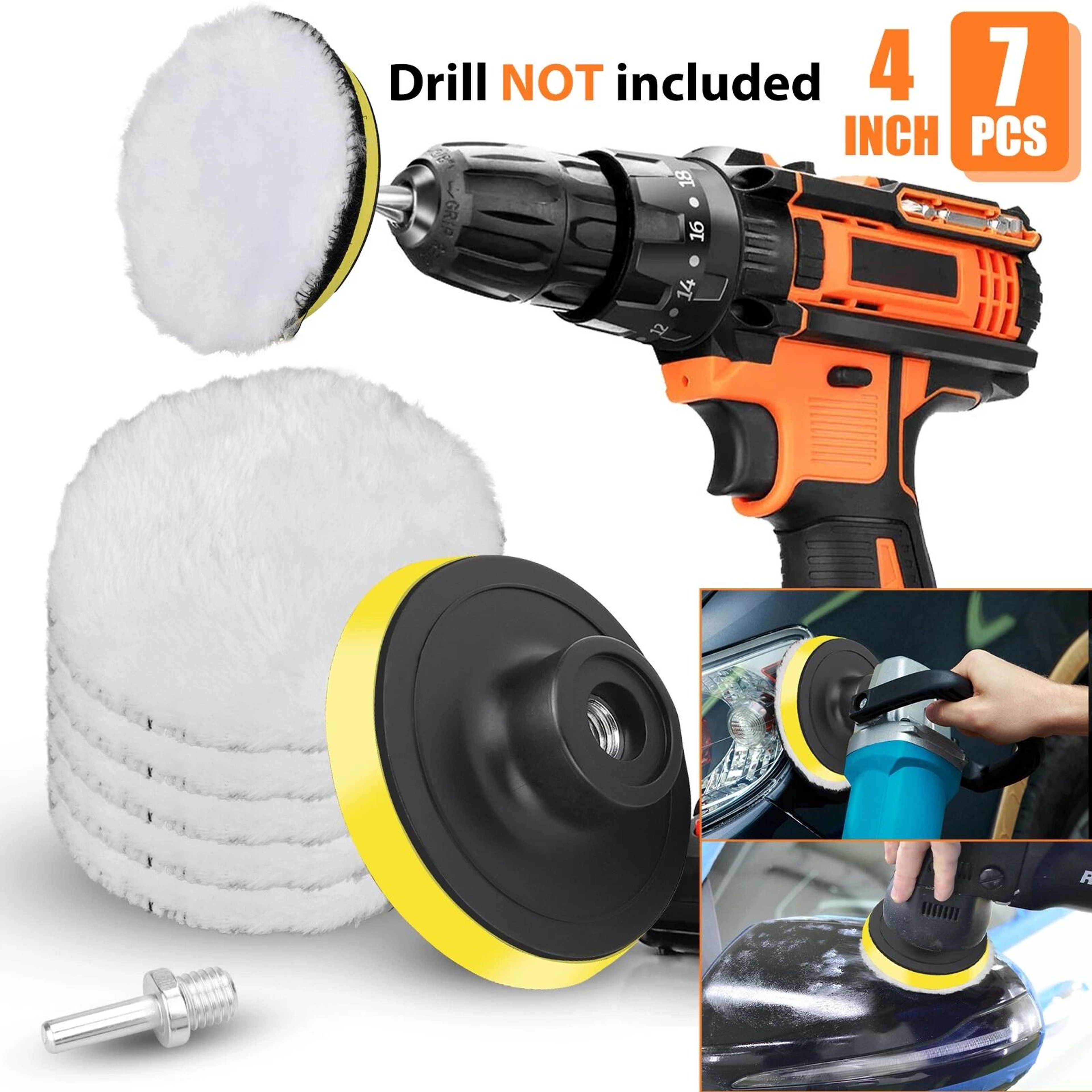 Polishing Pad Kit For Car Buffing  Detailing Drill Adapter  Wool Pads 7