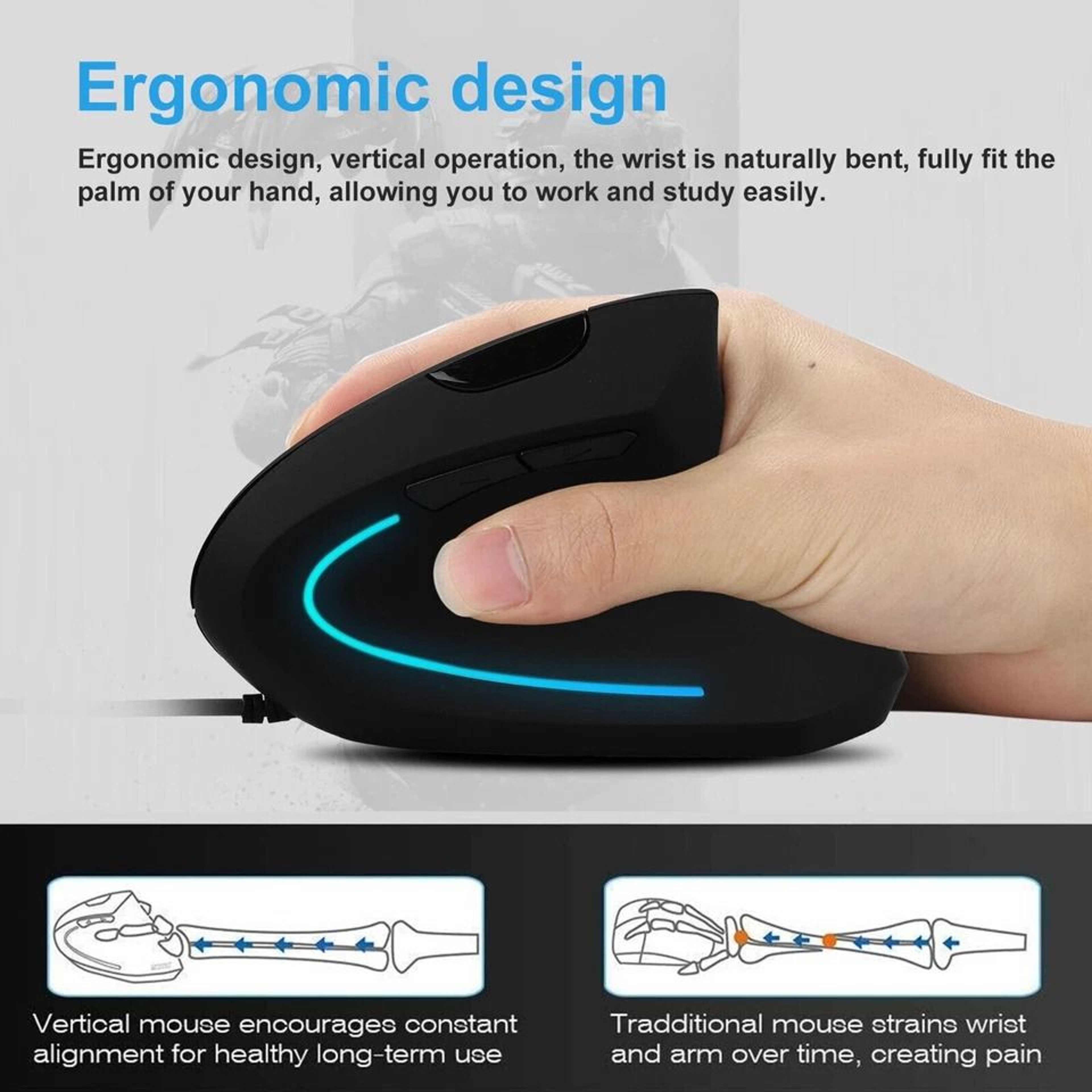 Ergonomic Vertical USB Wired Mouse With DPI  LED Lighting For PCLaptop 2