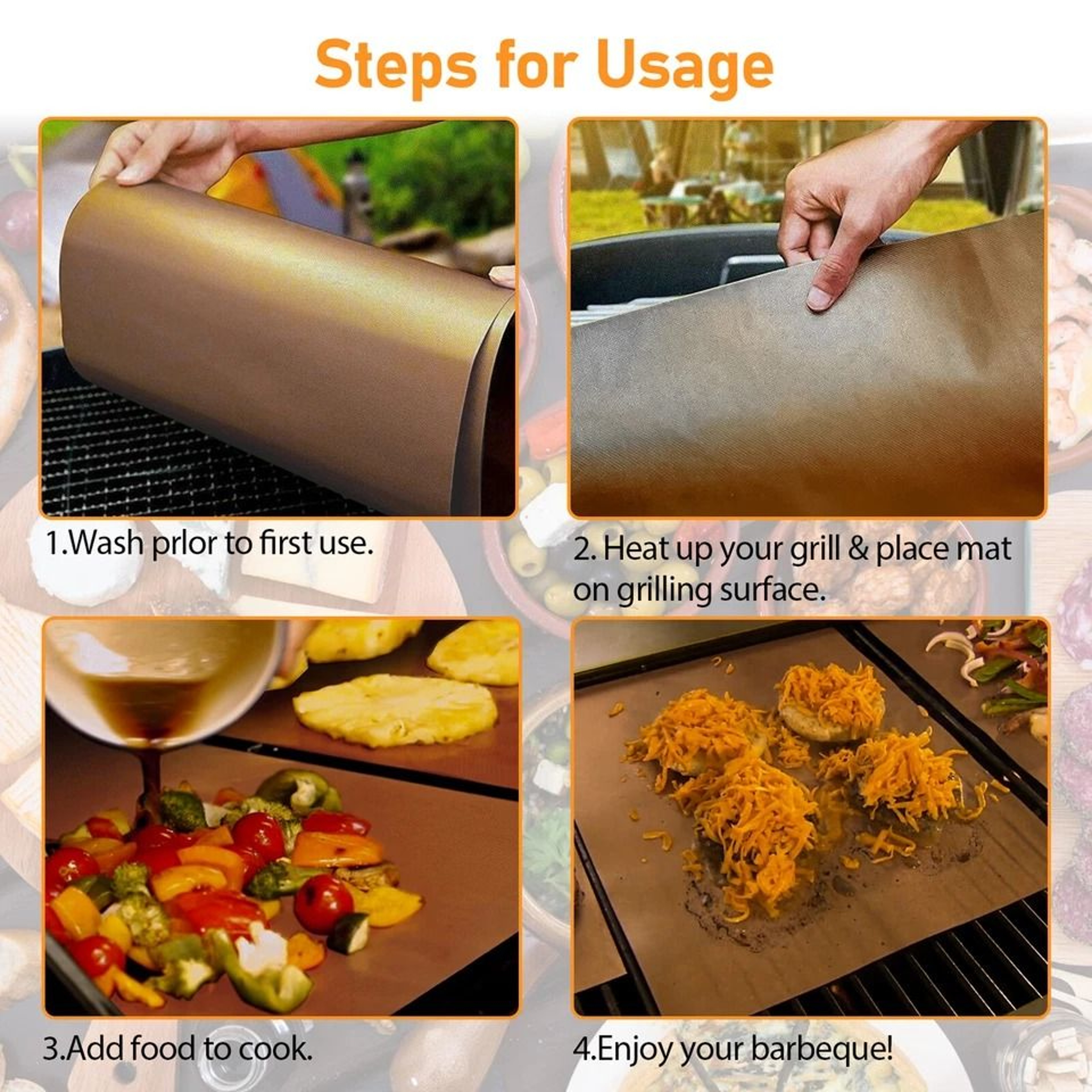 Copper Grill Mats NonStick BBQ Pad Reusable Oven Sheet Liner For Grilling  Baking 4