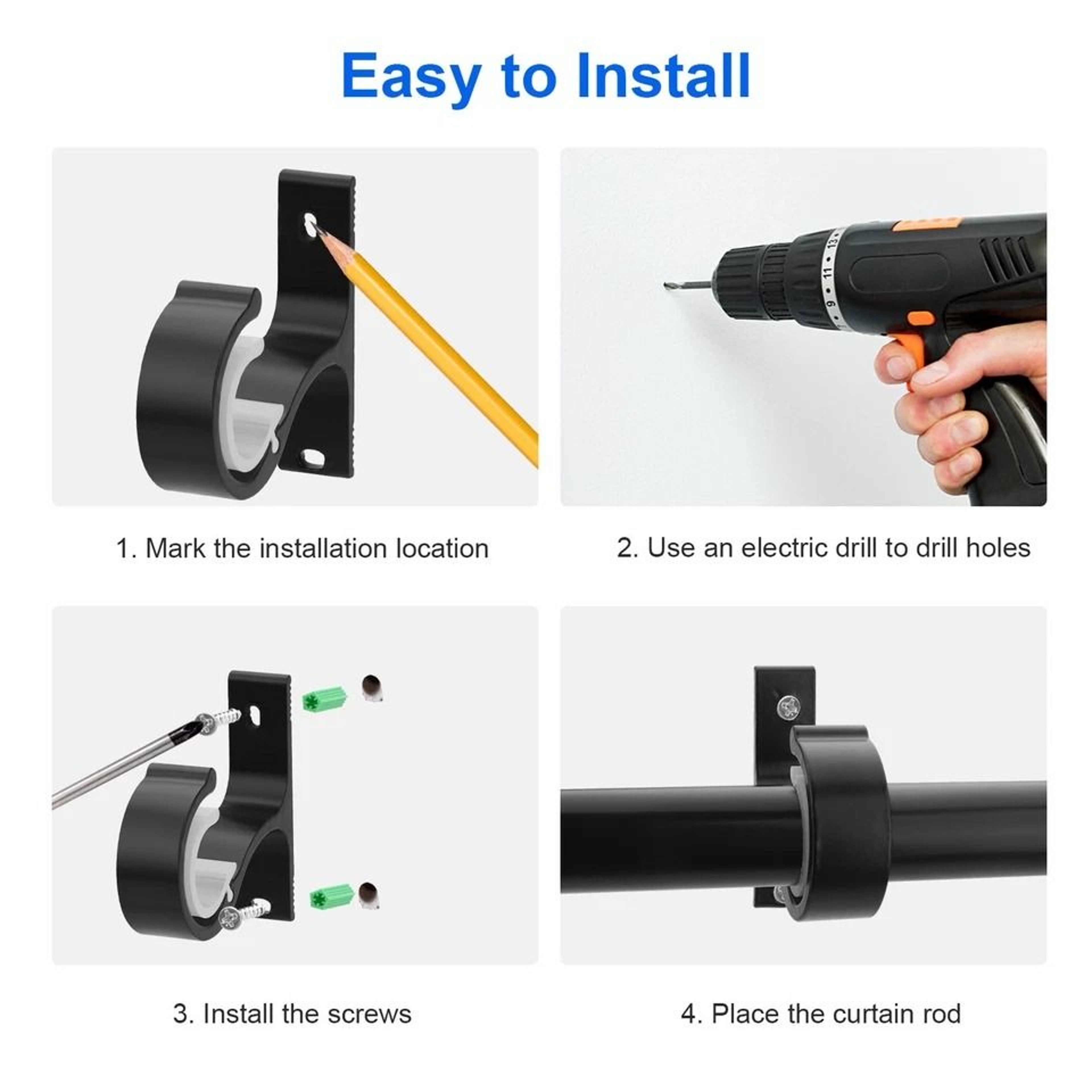 Wall Mount Curtain Rod Holders With Screws Aluminum Bracket 3