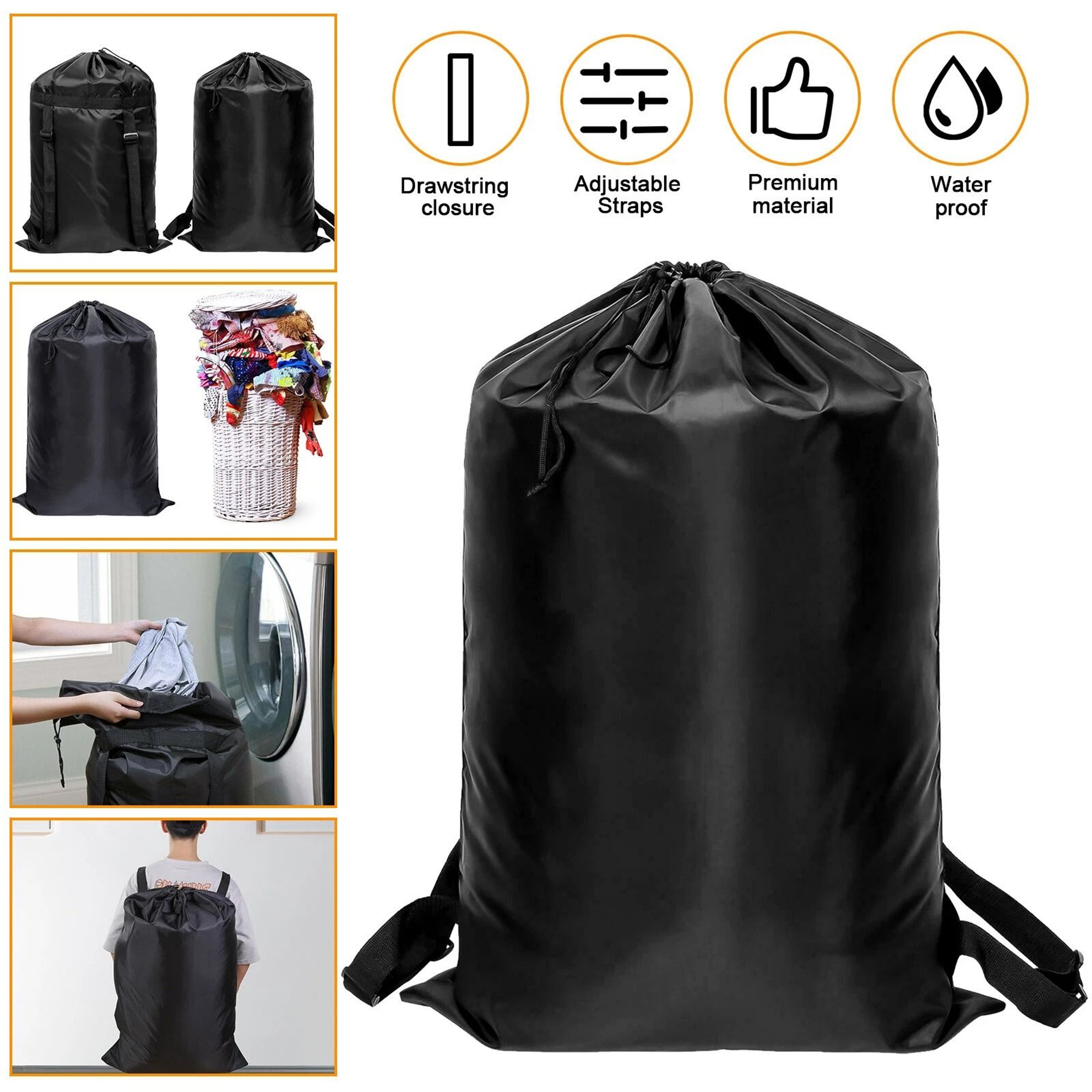 Durable Laundry Backpack With Heavy Duty Drawstring  Adjustable Shoulder Strap Large Capacity Stora 8