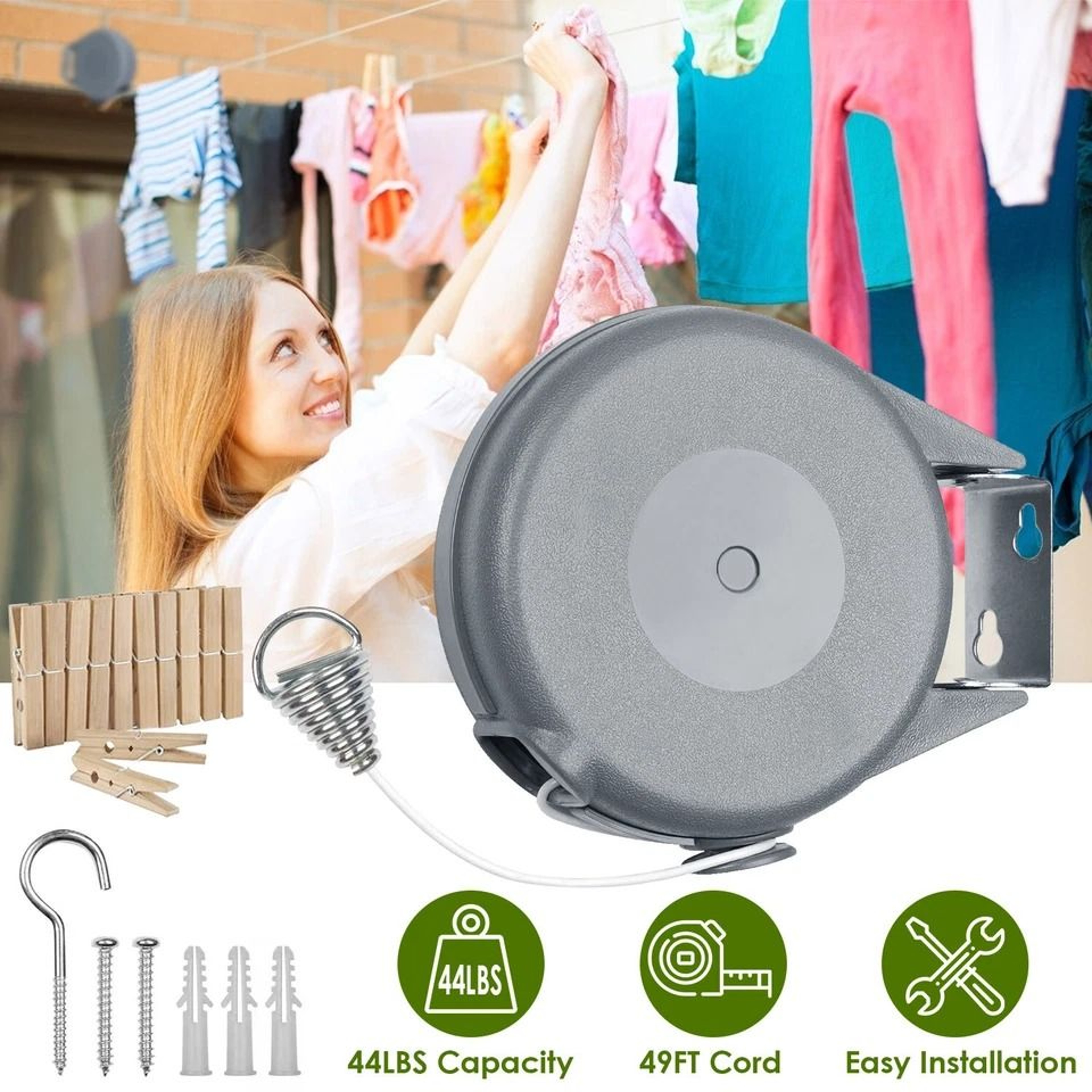 Retractable Clothesline Outdoor Dryer Easy Mount Clothes Washing Line Hanging Rope 3