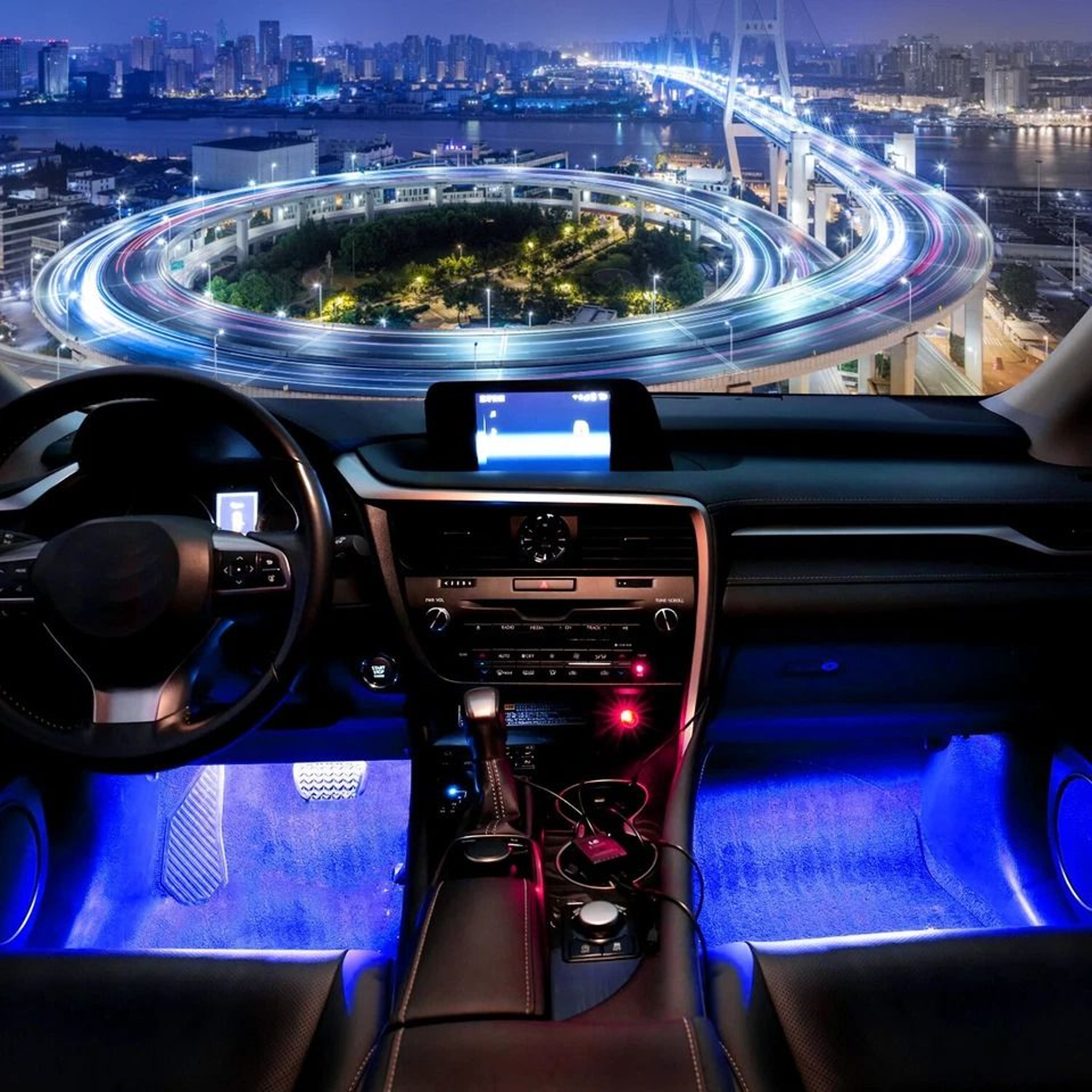 Blue Light LED Car Interior Decorative Lamp USB Rechargeable Flexible Floor Atmosphere Lighting 5