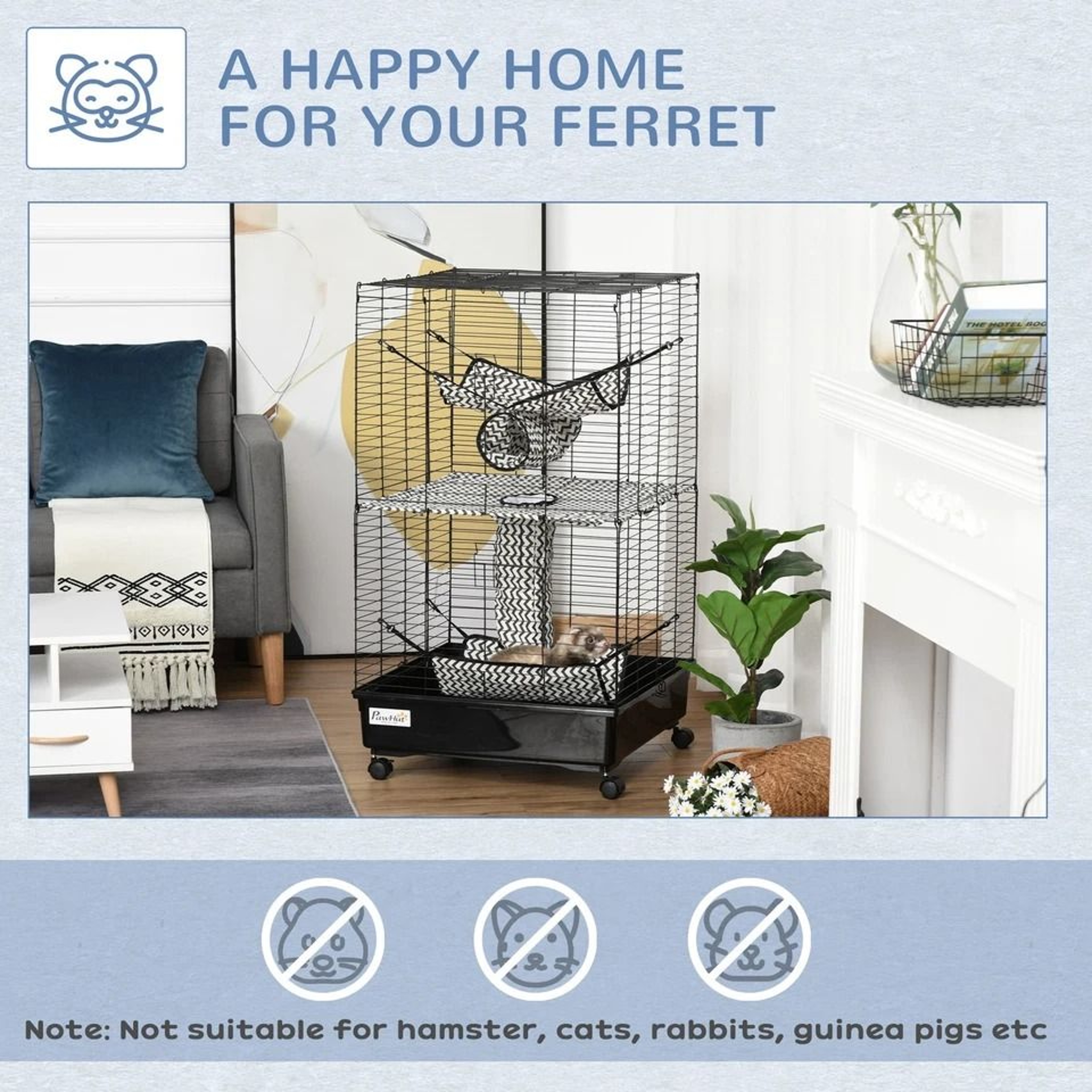 Small Animal Habitat Playhouse For Ferrets With Wheels Hammocks And Tunnels 4
