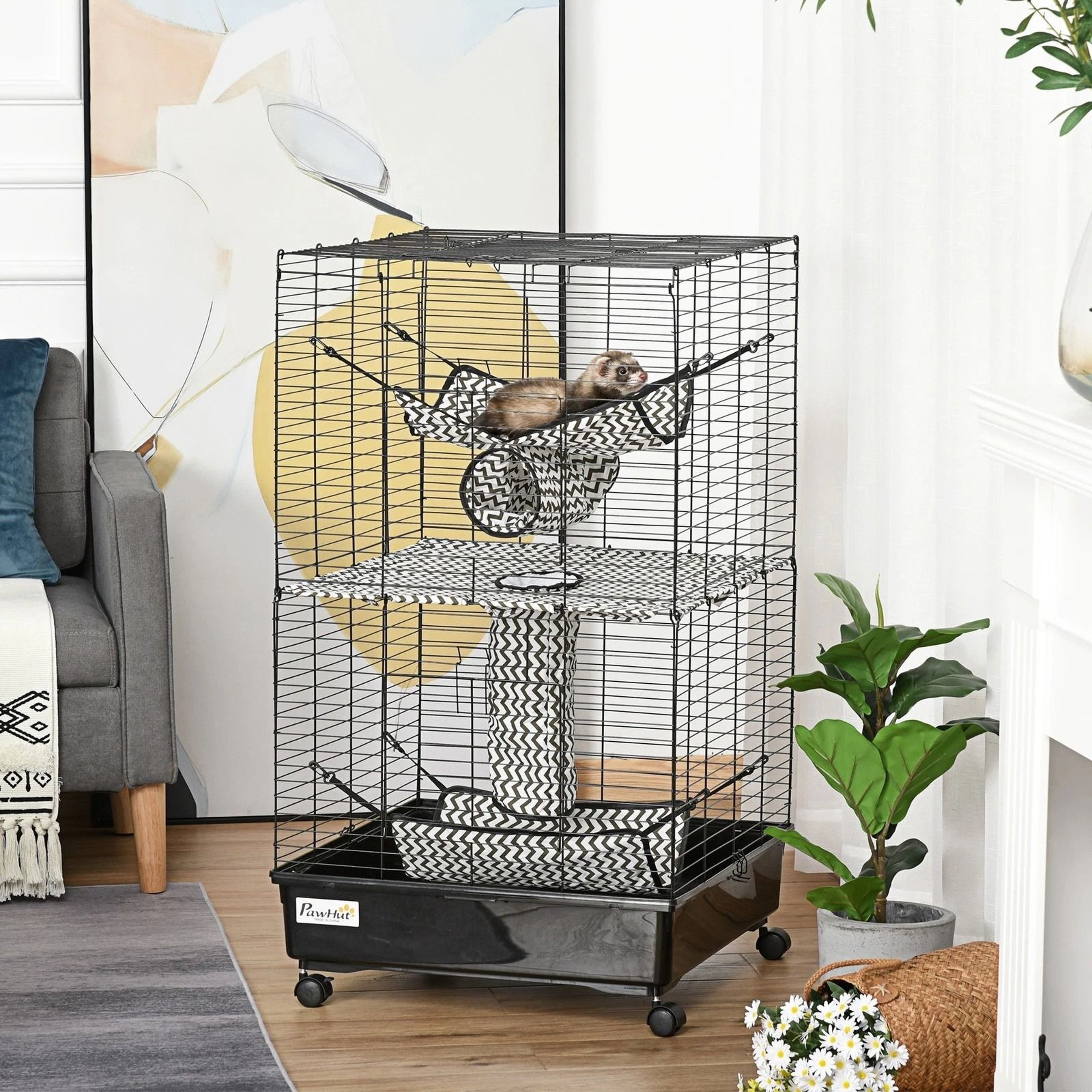 Small Animal Habitat Playhouse For Ferrets With Wheels Hammocks And Tunnels 9
