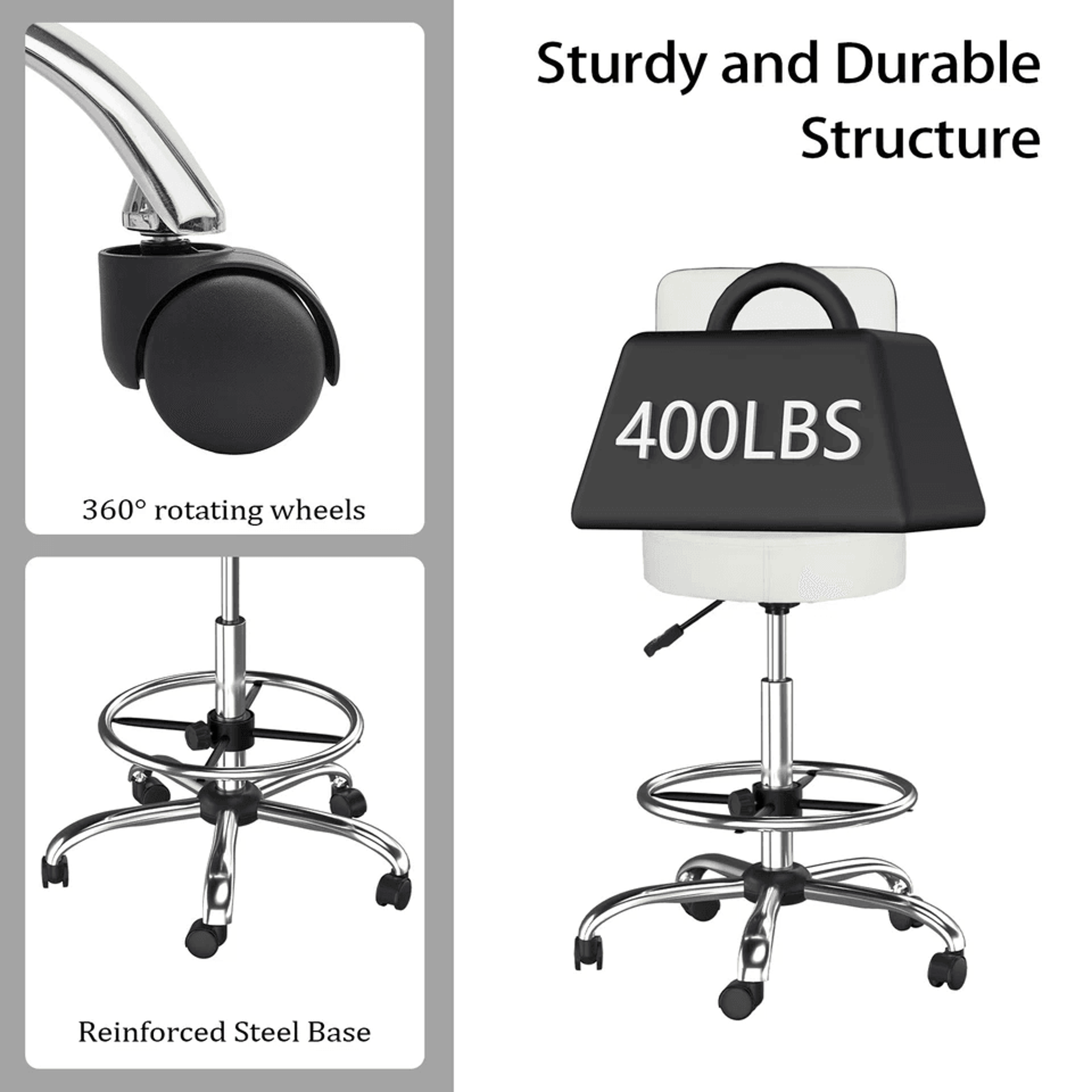 Adjustable Hydraulic Garage Stool With Swivel Rolling Salon  Tattoo Chair 8
