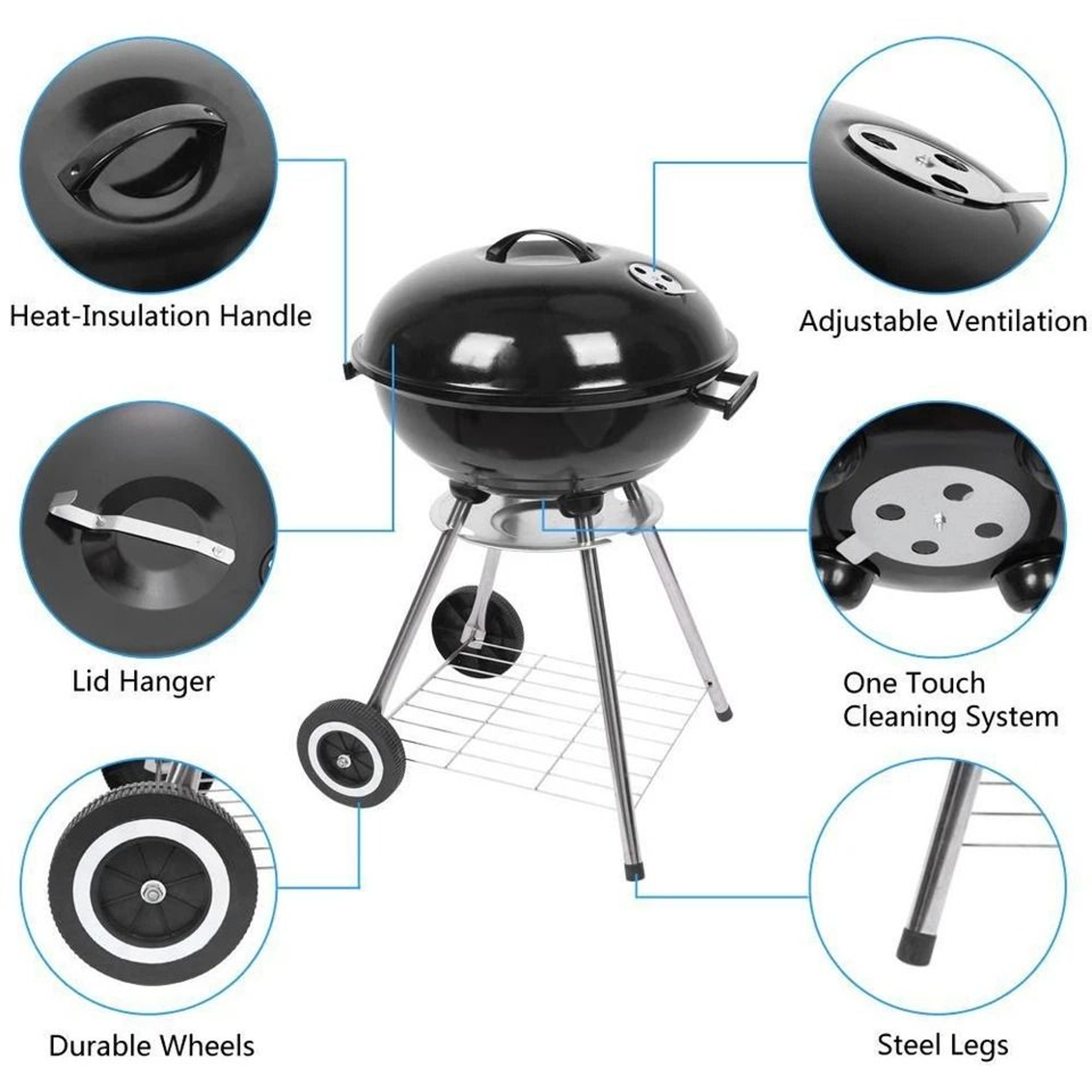 Portable Charcoal Grill With Trolley For Outdoor Barbecue Compact Charcoal Stove 8