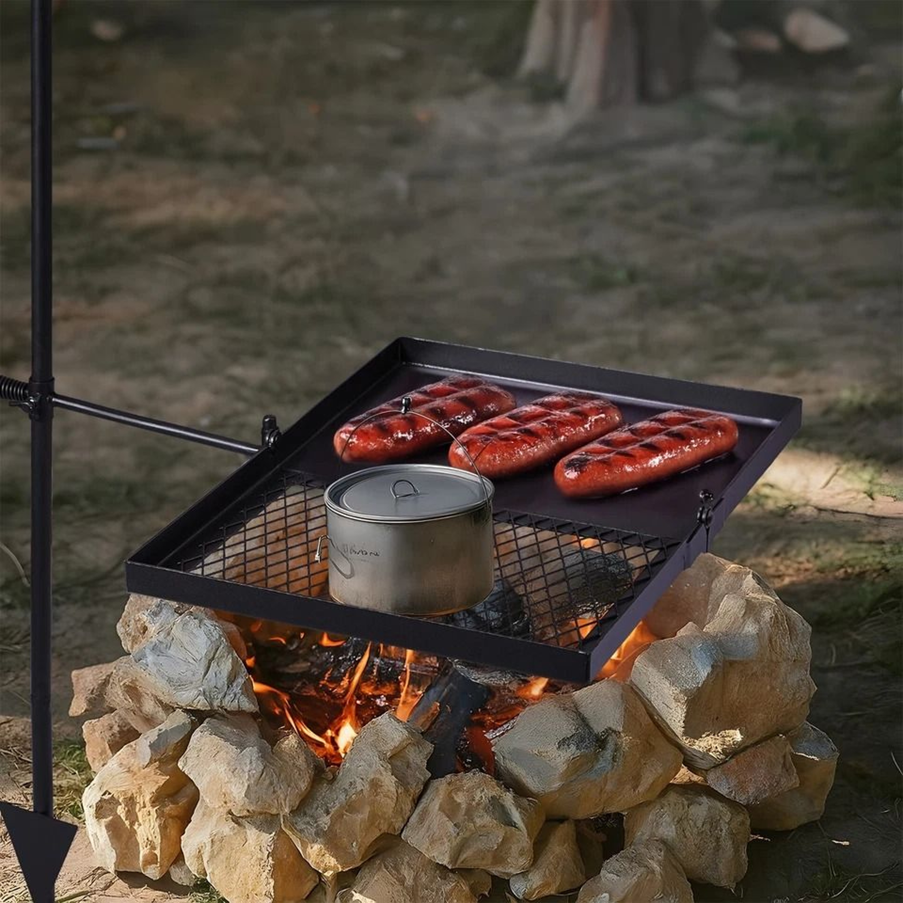 Swivel Campfire Grill Heavy Duty Steel Folding Cooking Grate For Outdoor Camping  BBQ 10