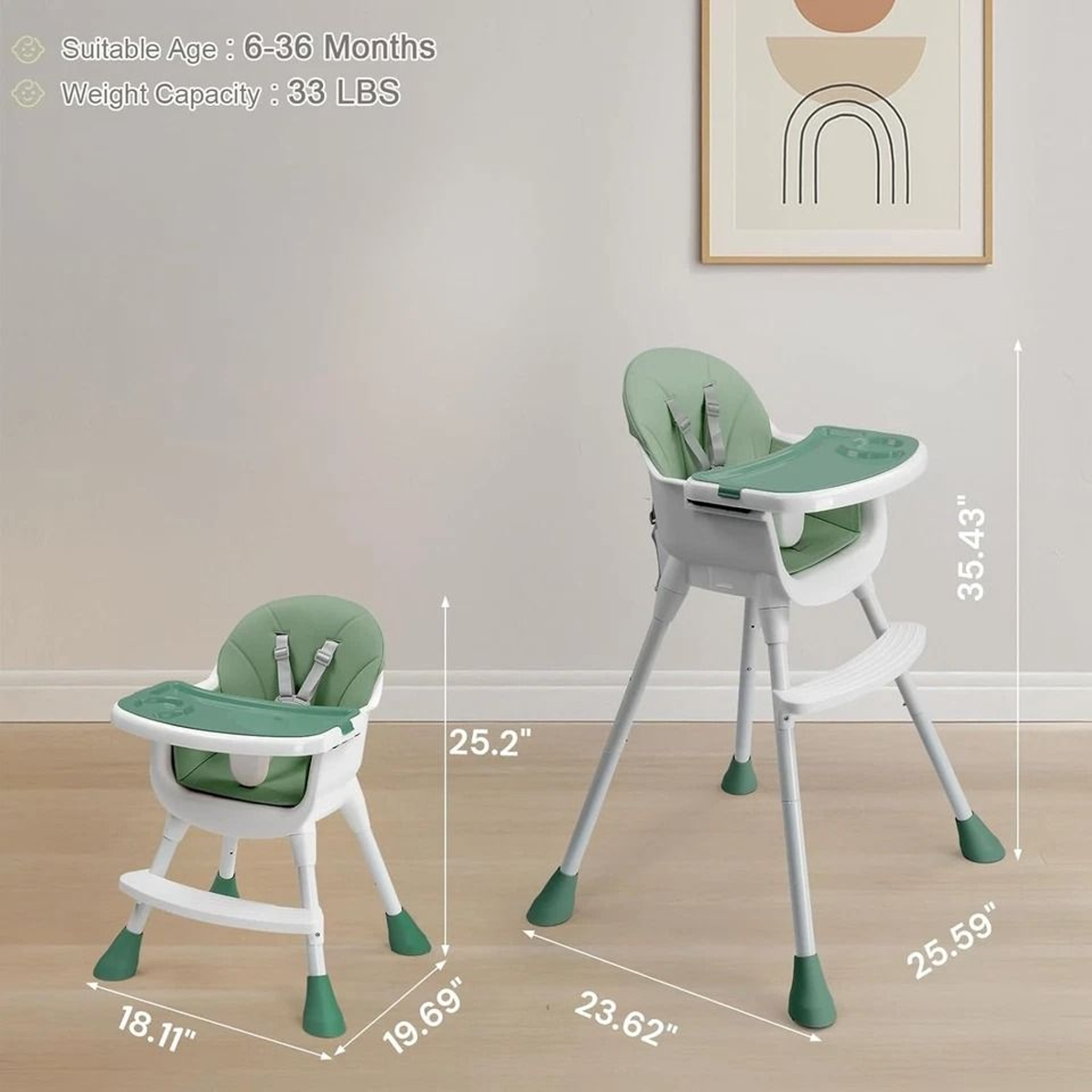 Adjustable Baby High Chair With Point Safety Harness And Footrest 2