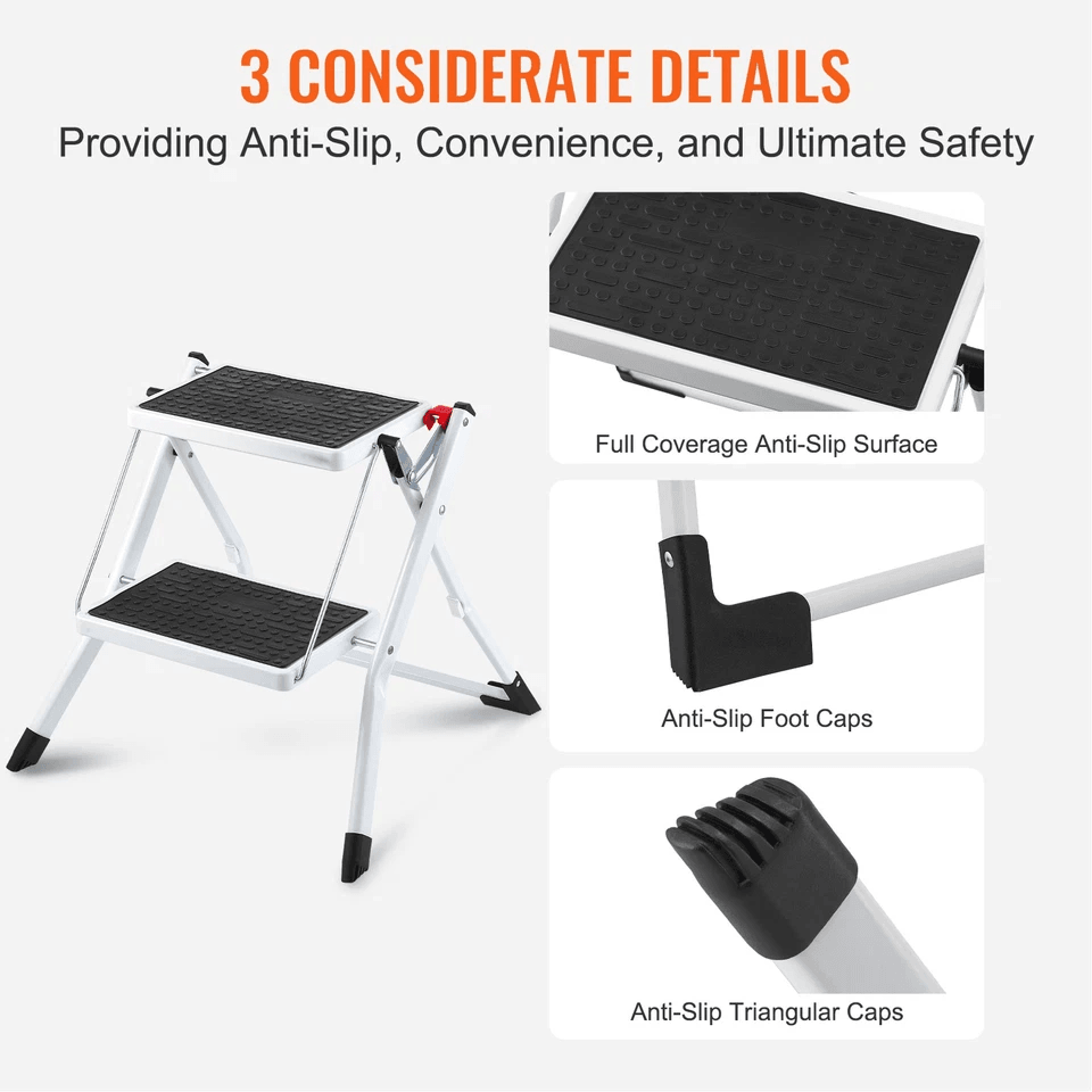 Foldable Step Stool Ladder Adjustable Height Max Load Easy Storage  Stability 6