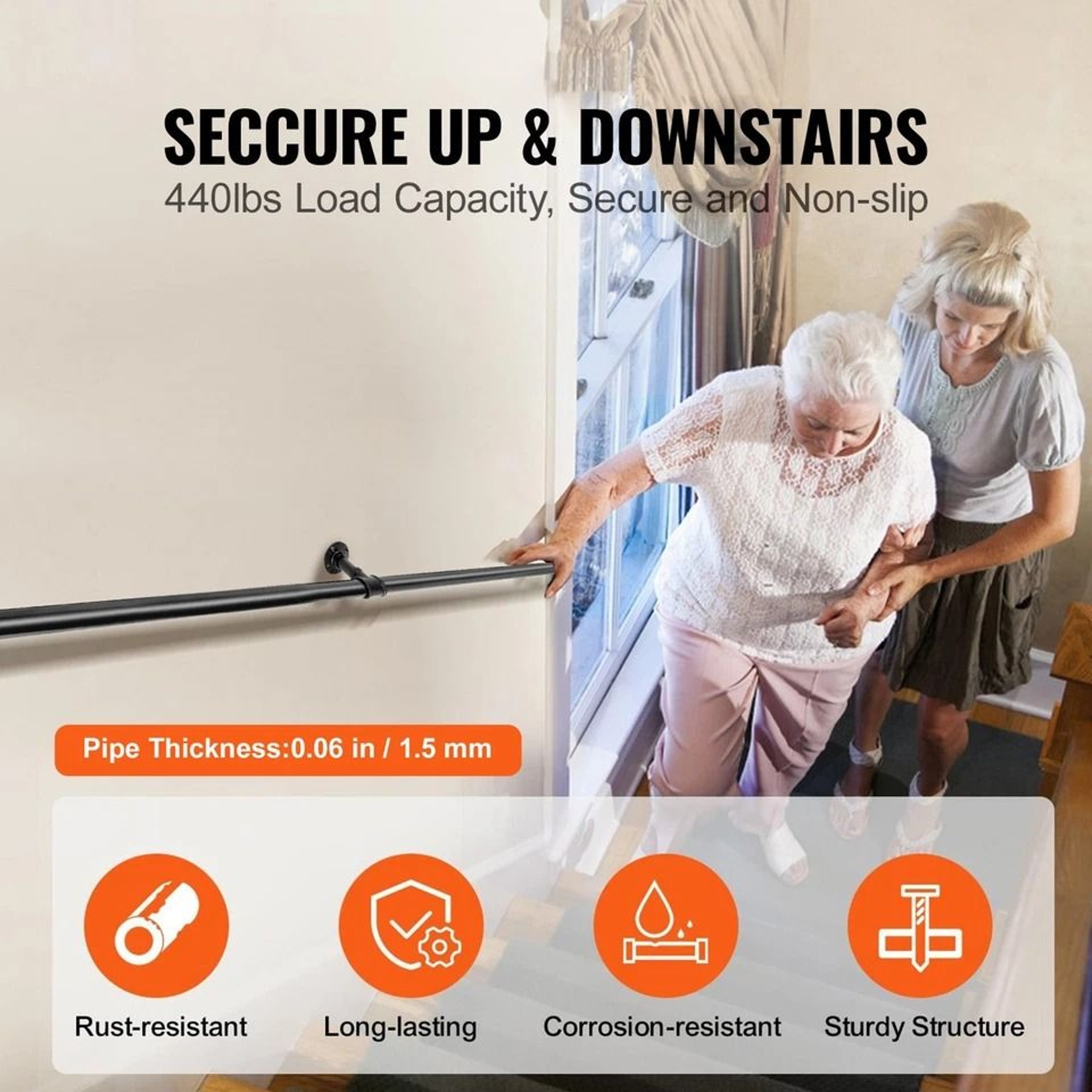 WallMounted Carbon Steel Pipe Staircase Handrail IndustrialStyle Safety Support For Stairs 1