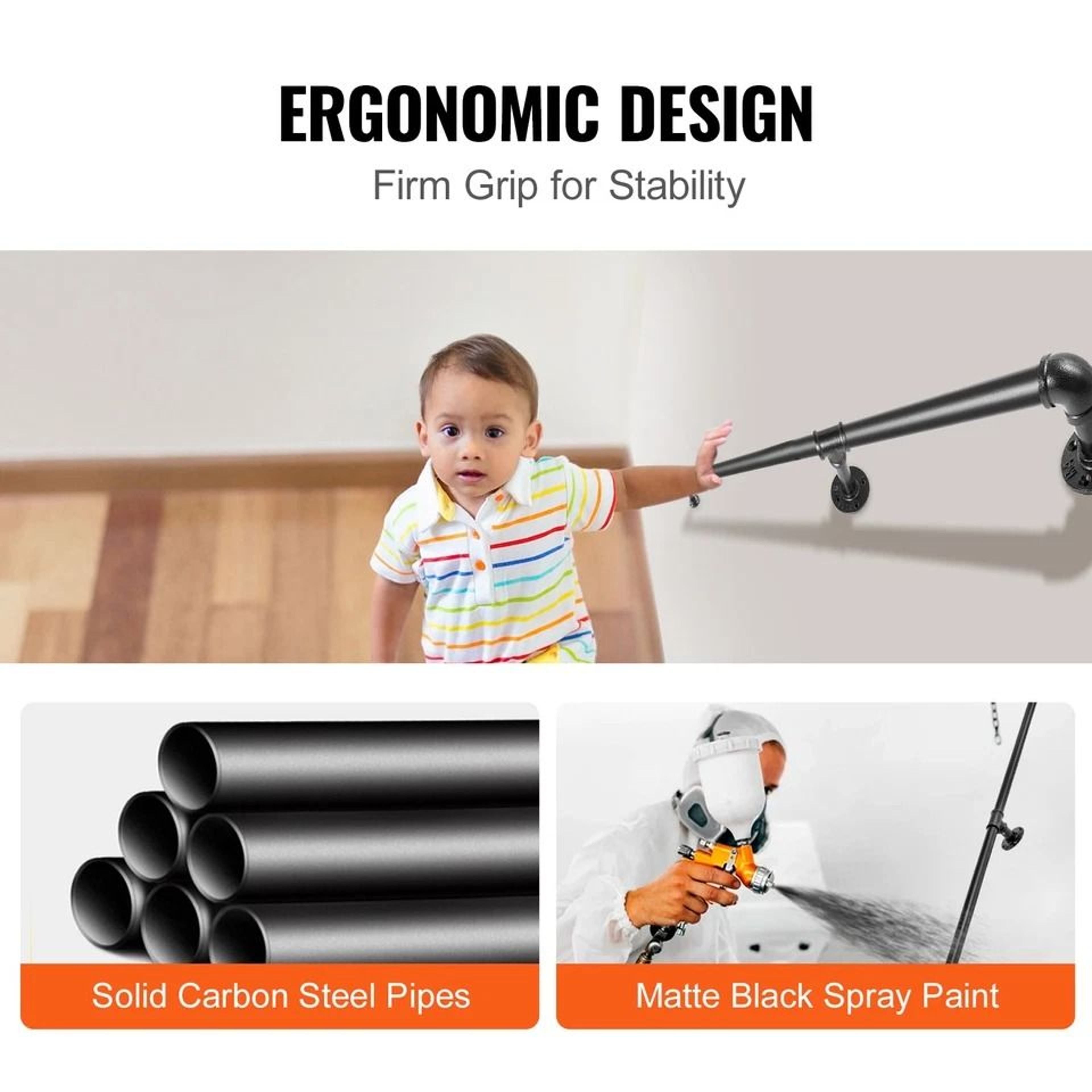 WallMounted Carbon Steel Pipe Staircase Handrail IndustrialStyle Safety Support For Stairs 4
