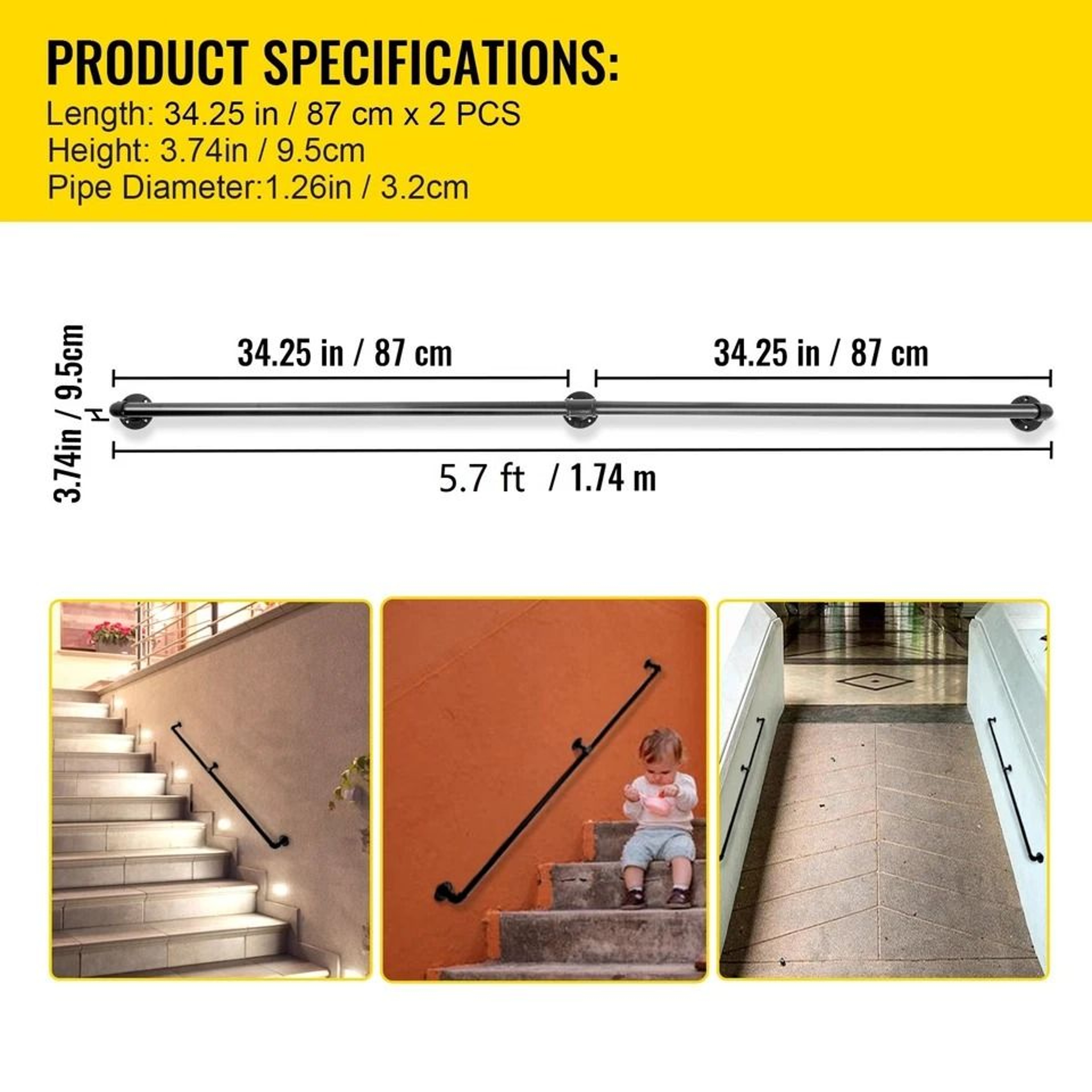 WallMounted Carbon Steel Pipe Staircase Handrail IndustrialStyle Safety Support For Stairs 6