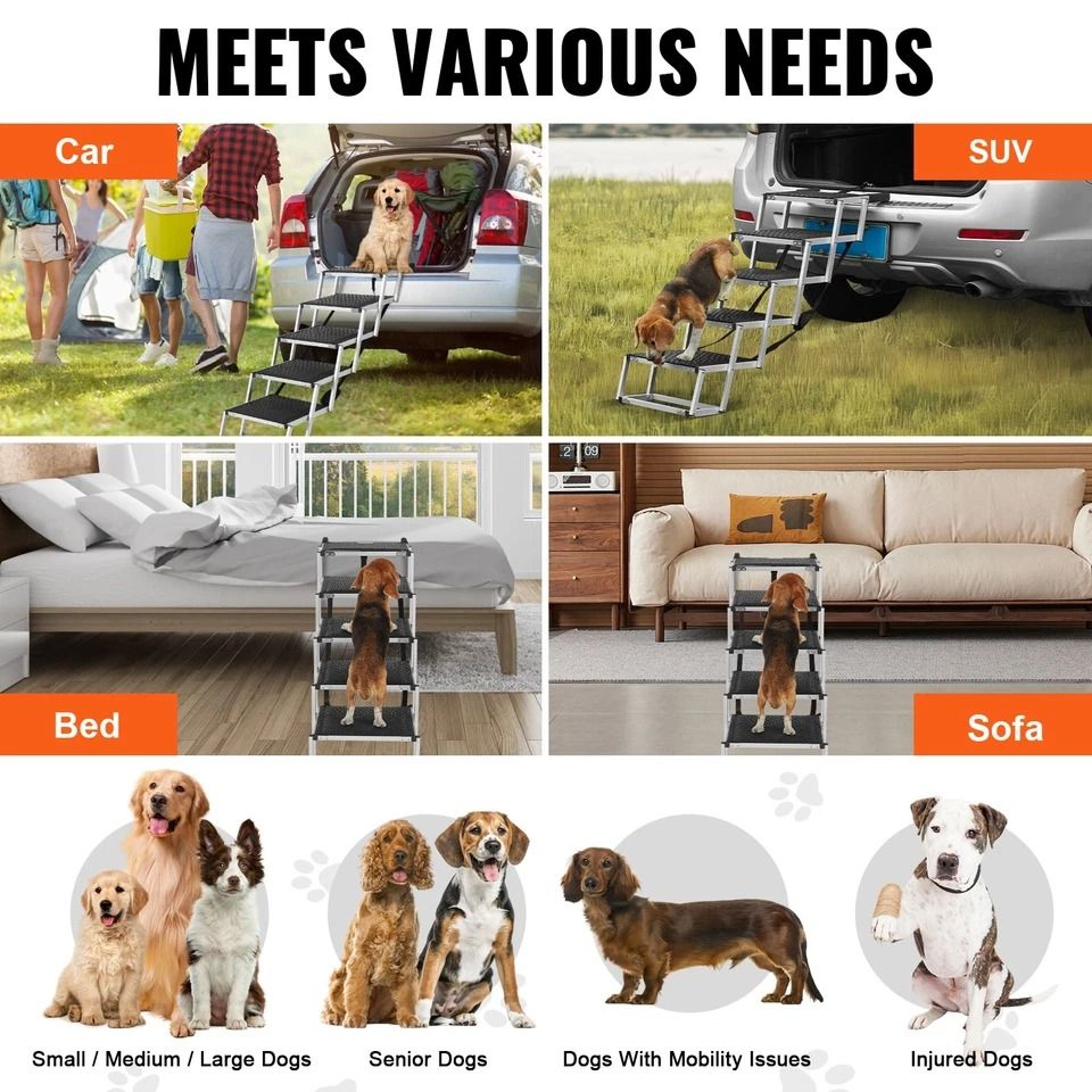 Folding Dog Stair For Cars Aluminum Loads Portable Pet Stairs For Easy Car Access 5