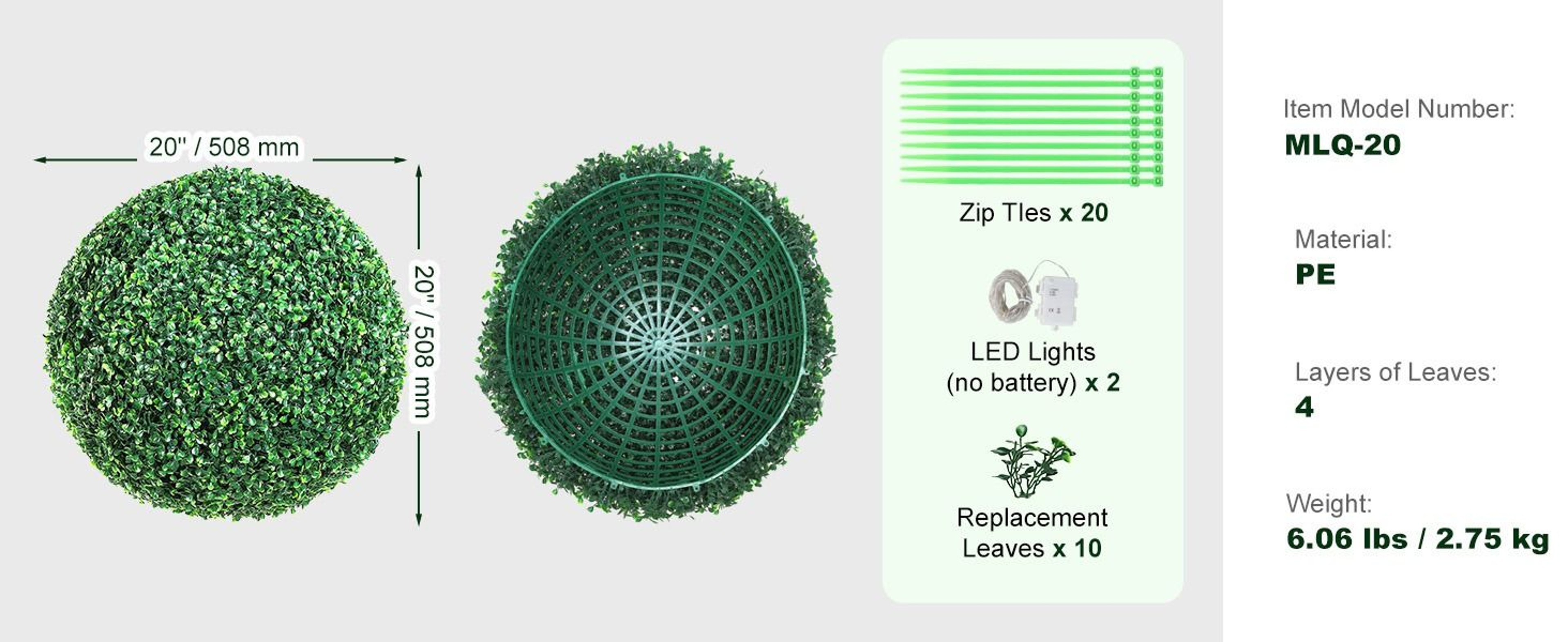 Artificial Topiary Greenery Balls With LED Lights For Indoor  Outdoor Decor 10