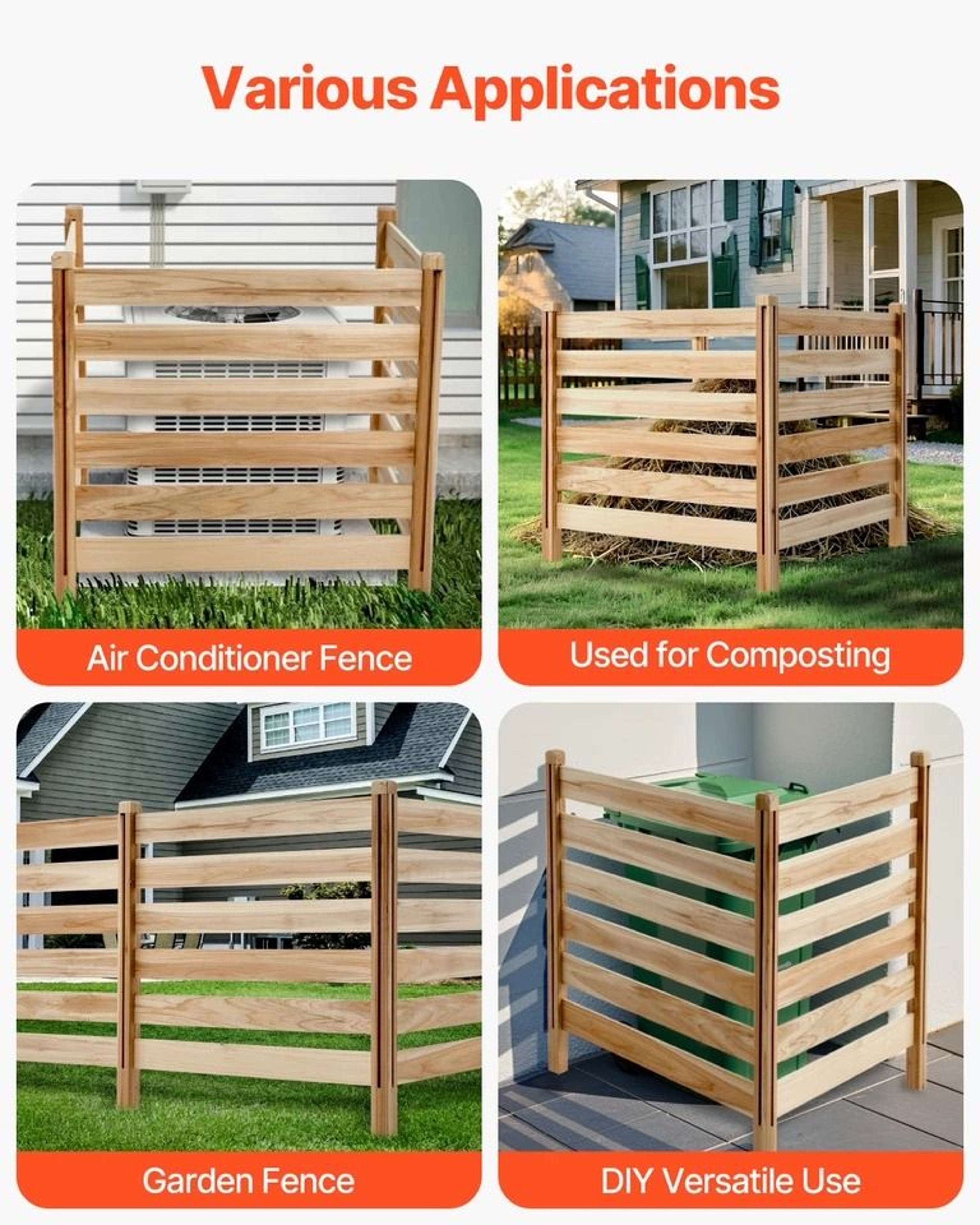 Wooden Privacy Fence For Air Conditioners Trash Bins  Outdoor Equipment Panel WeatherResistant 4