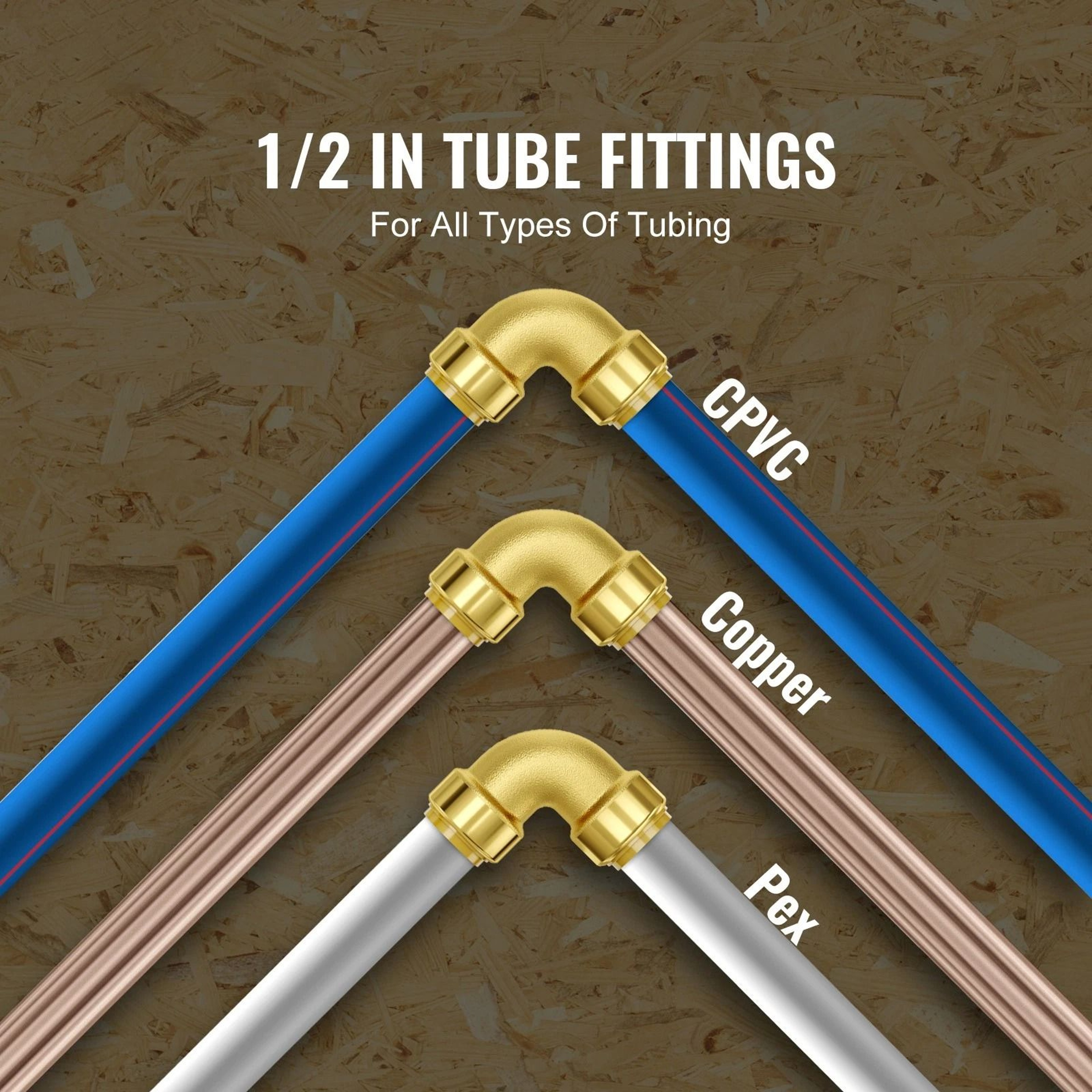 PushFit Brass Elbow Pipe Fittings For Air Systems And PEX Copper CPVC Pipes 8
