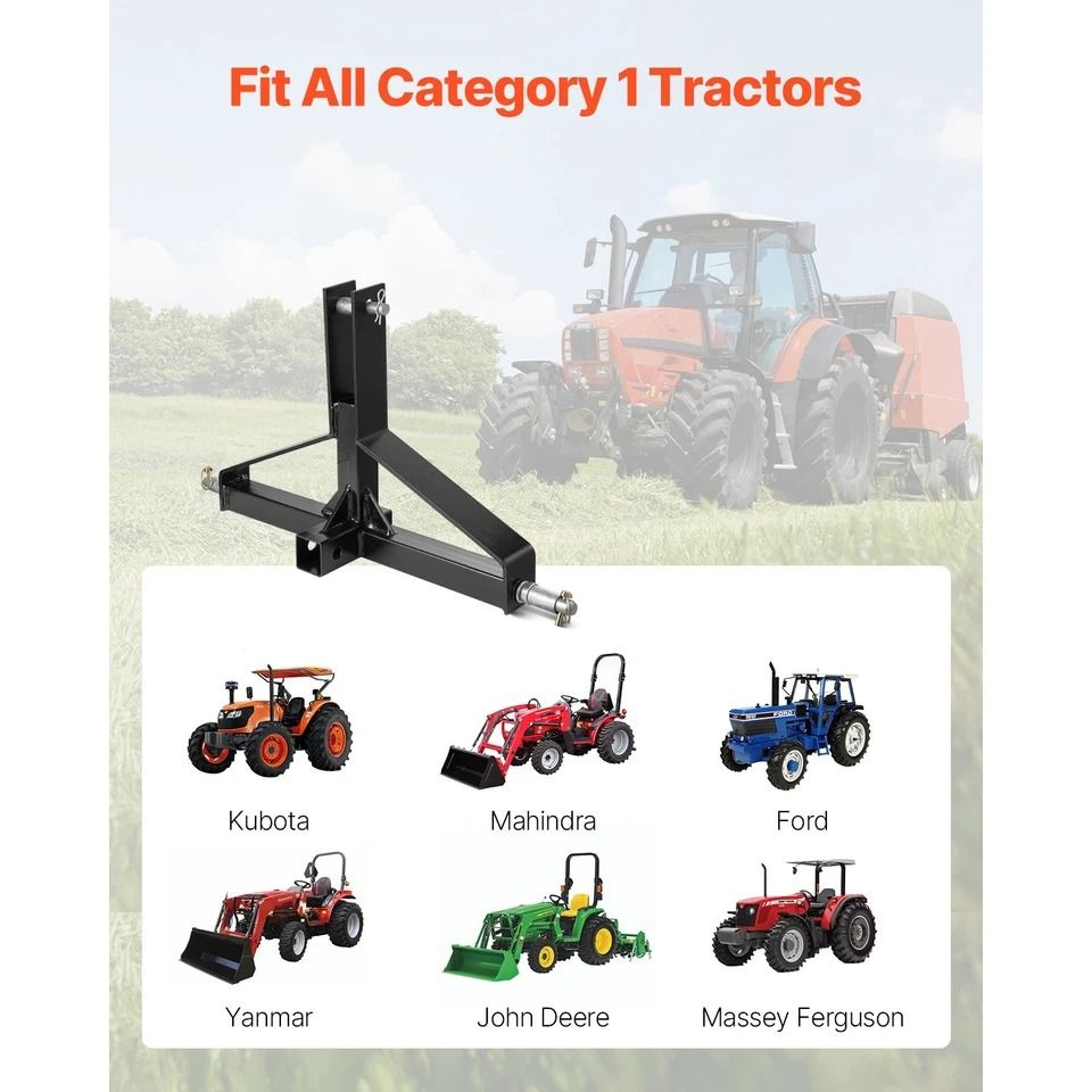 Receiver Hitch Adapter For Category Tractor Quick Attach System Durable Carbon Steel 1